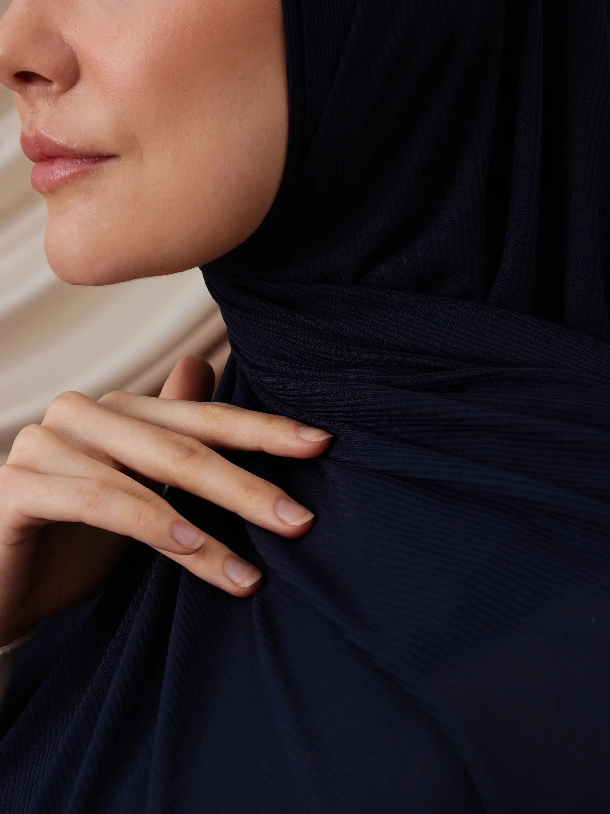 Instant Ribbed Jersey Hijab - Navy
