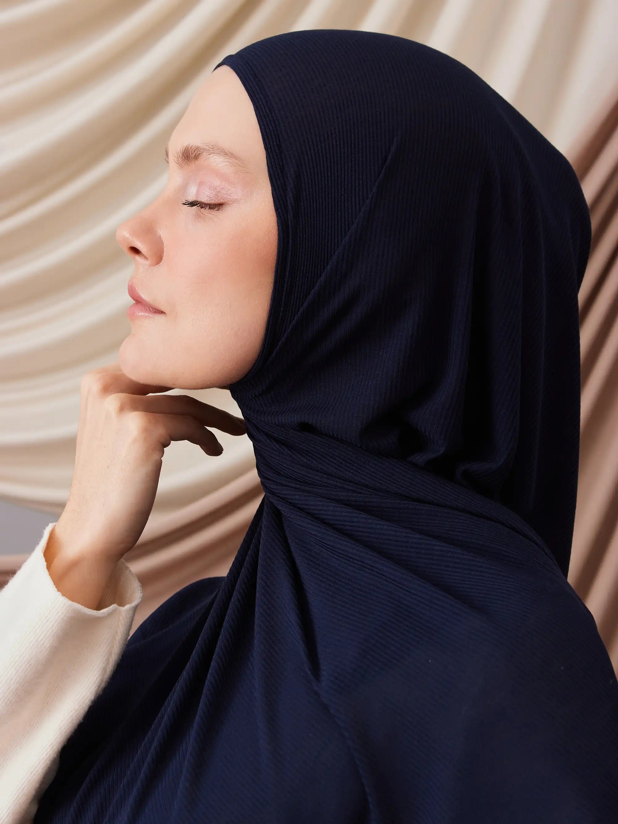 Instant Ribbed Jersey Hijab - Navy