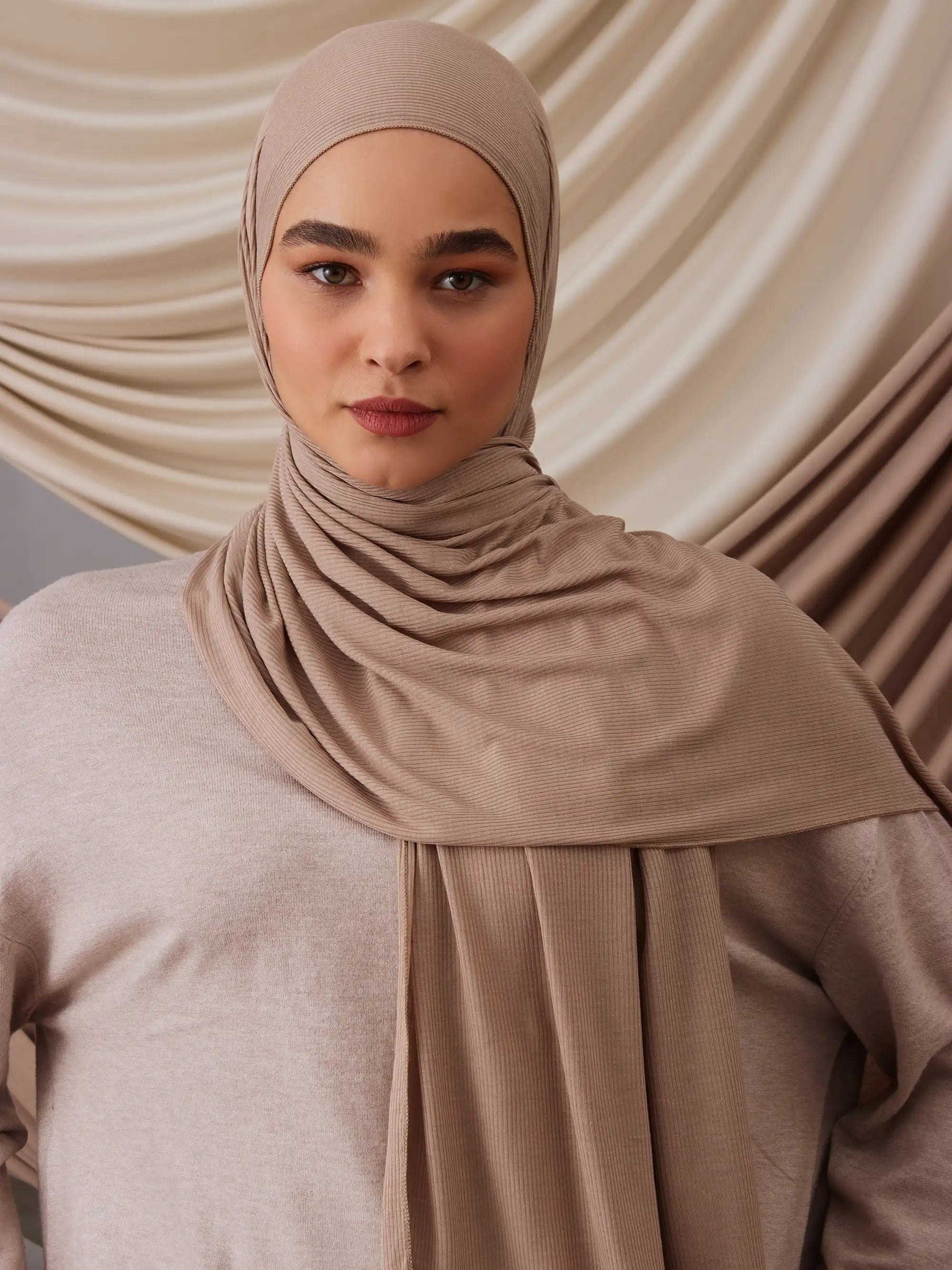 Ribbed Jersey Hijab - Warm Sand