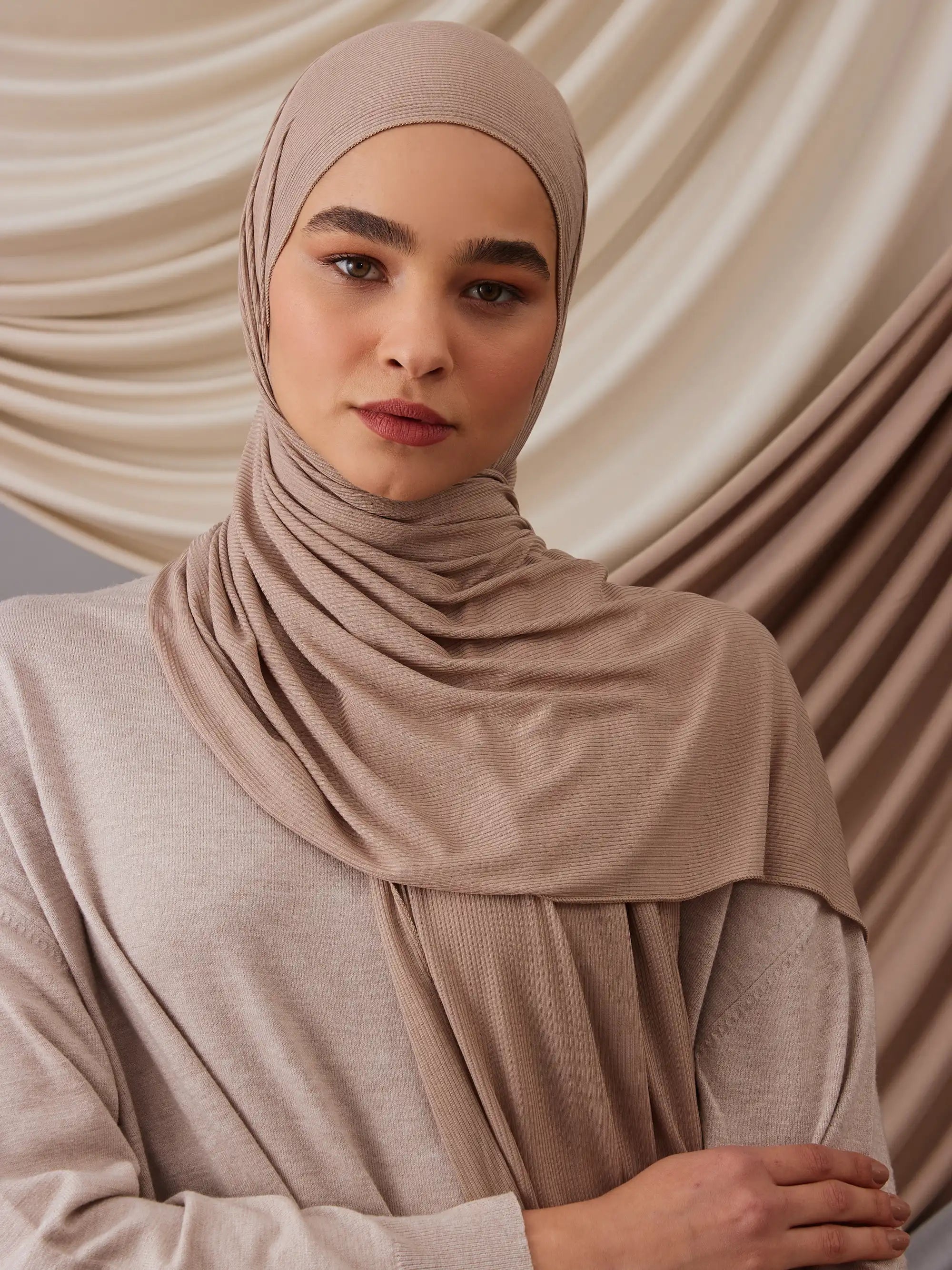 Ribbed Jersey Hijab - Warm Sand