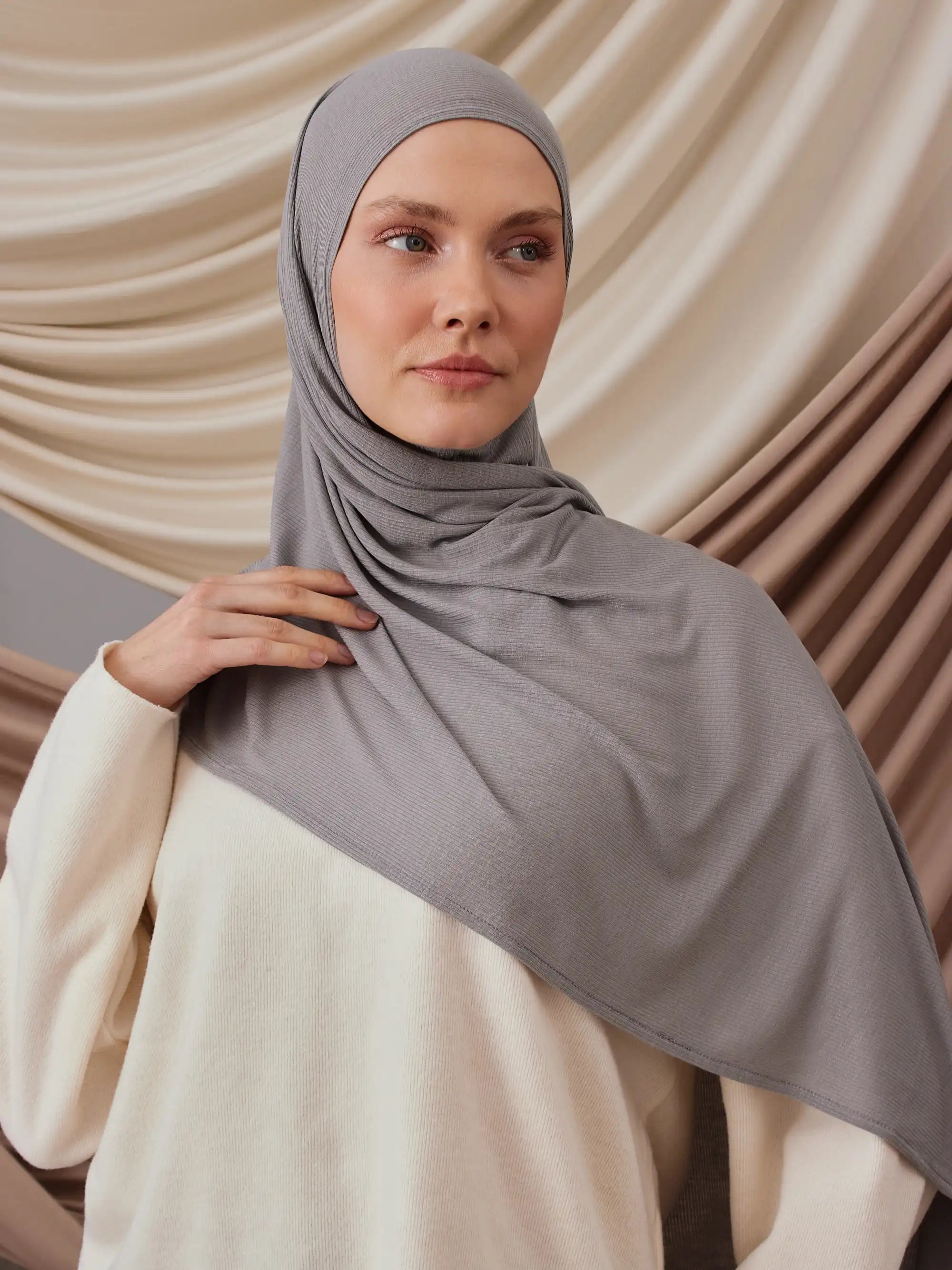 Instant Ribbed Jersey Hijab - Silver