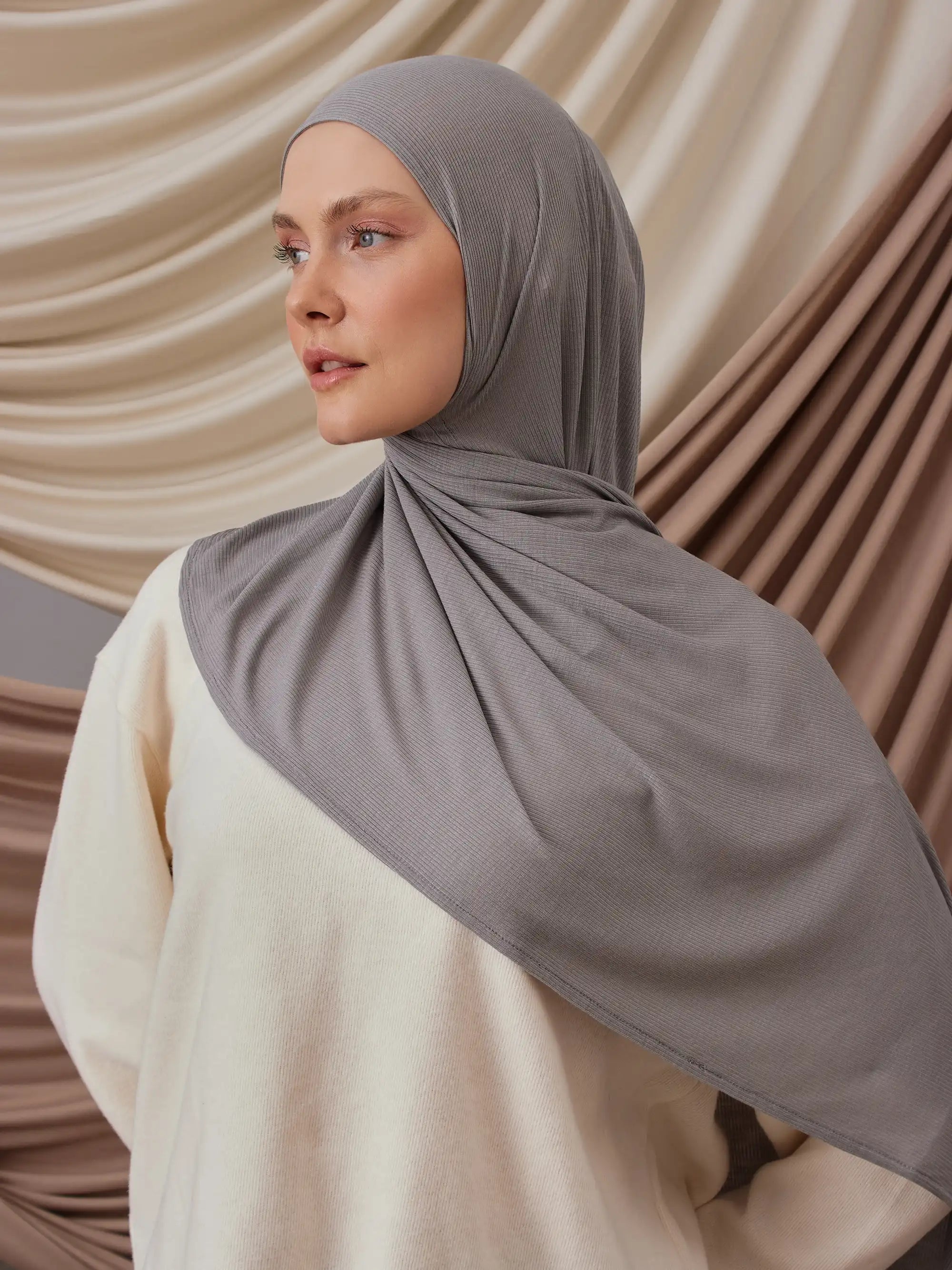 Instant Ribbed Jersey Hijab - Silver