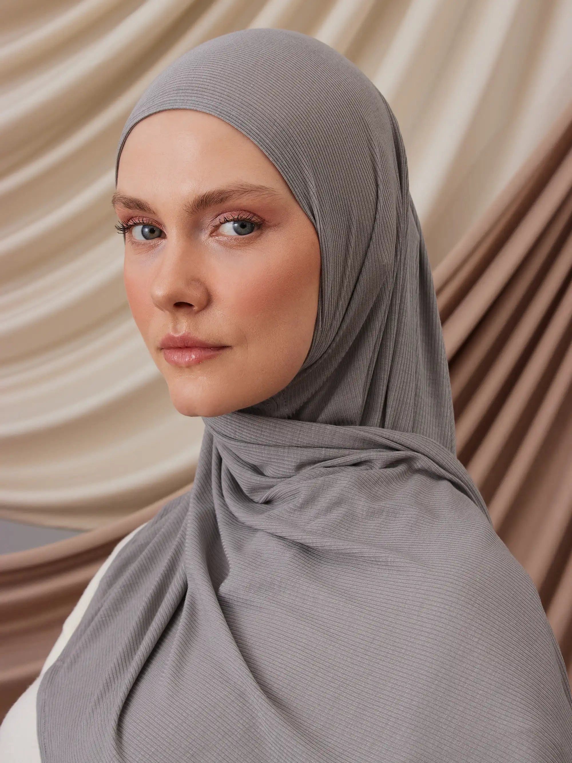 Instant Ribbed Jersey Hijab - Silver