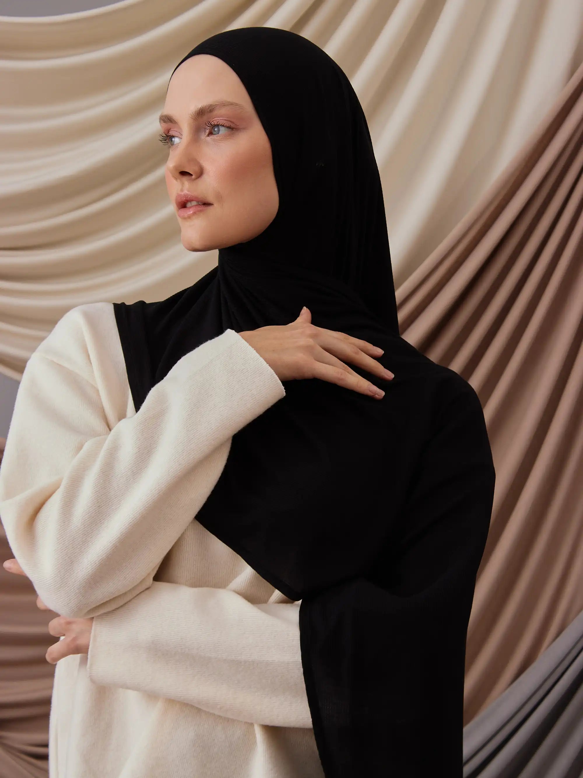 Instant Ribbed Jersey Hijab - Black