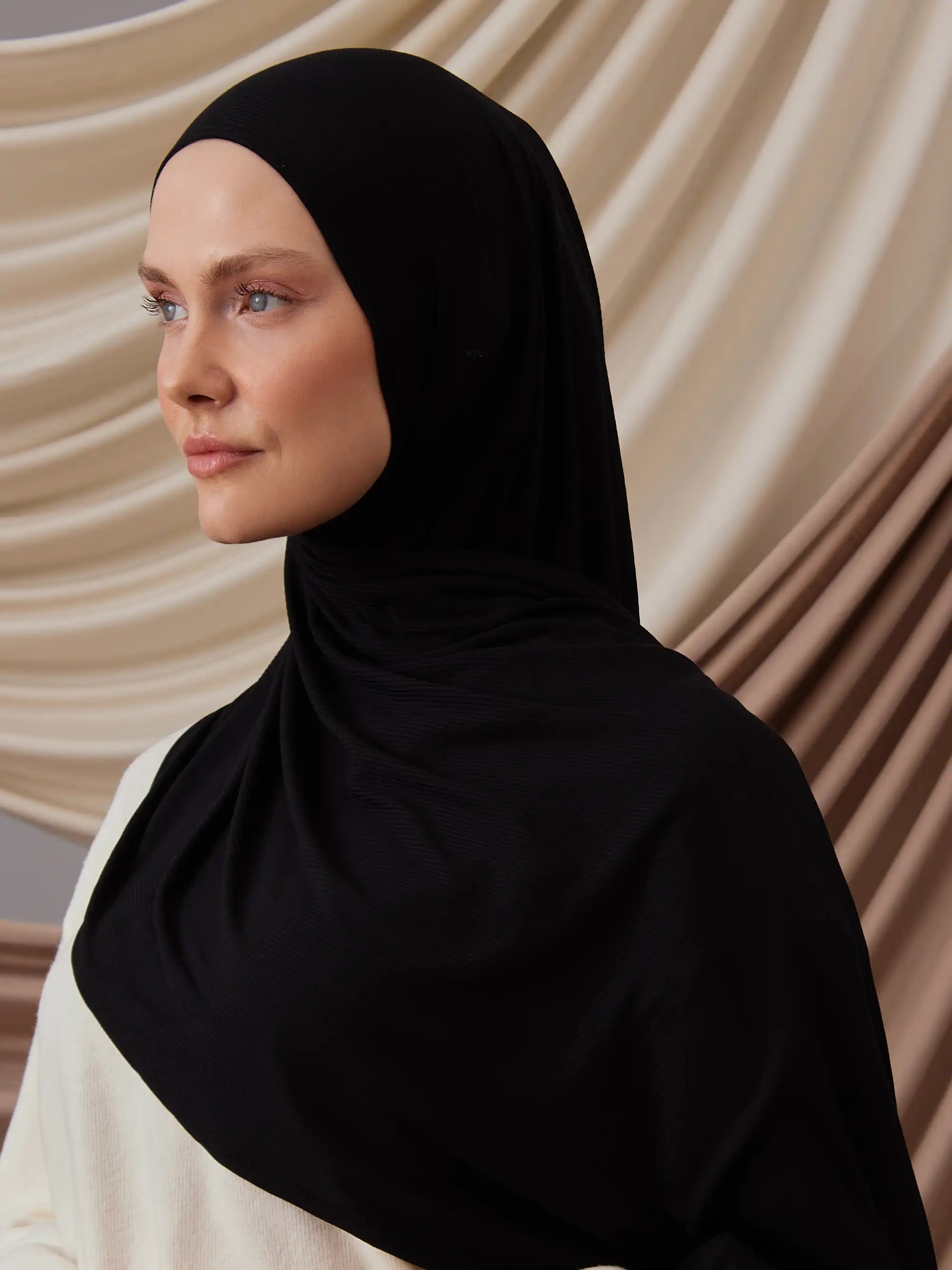 Instant Ribbed Jersey Hijab - Black
