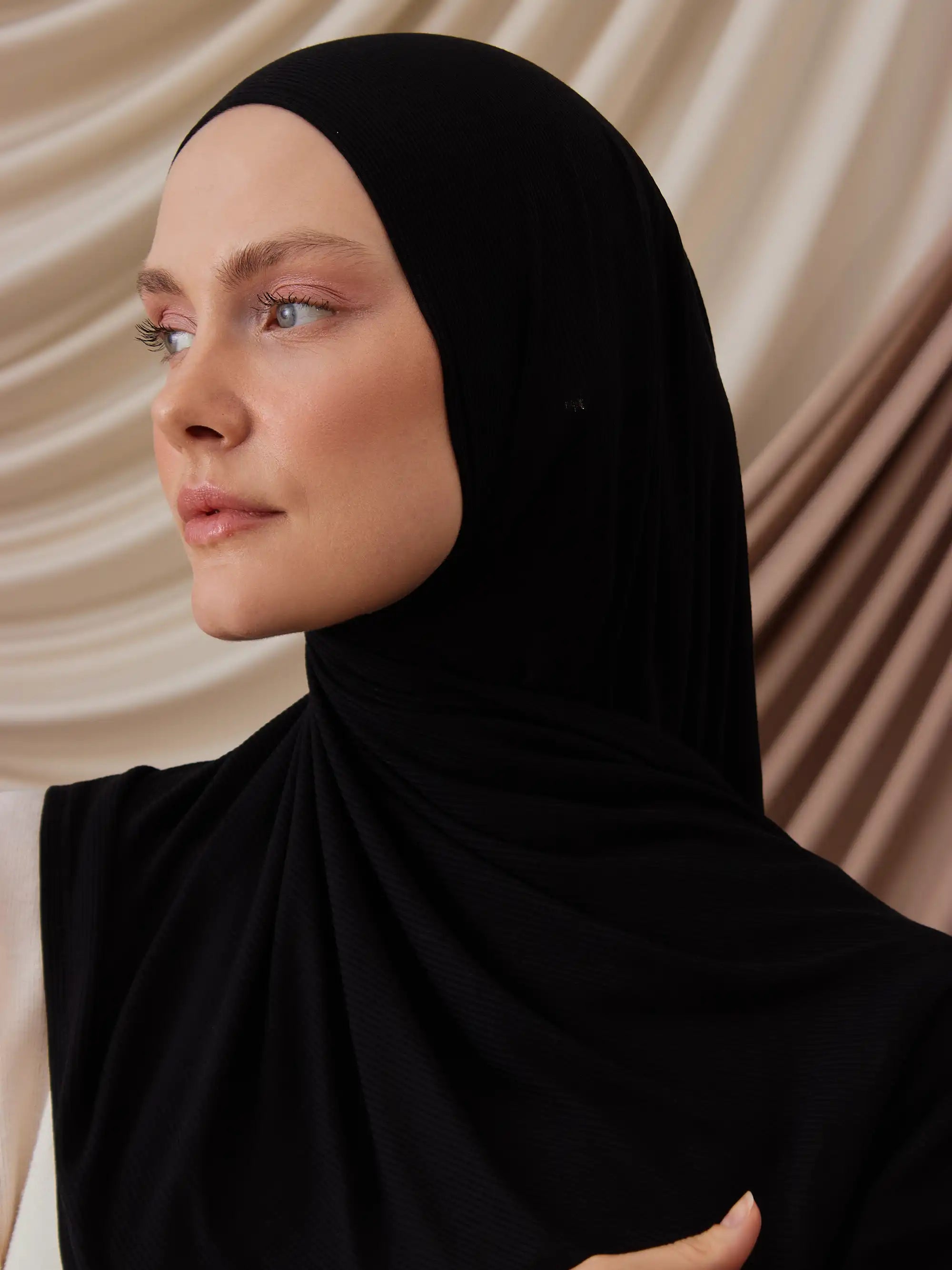 Instant Ribbed Jersey Hijab - Black