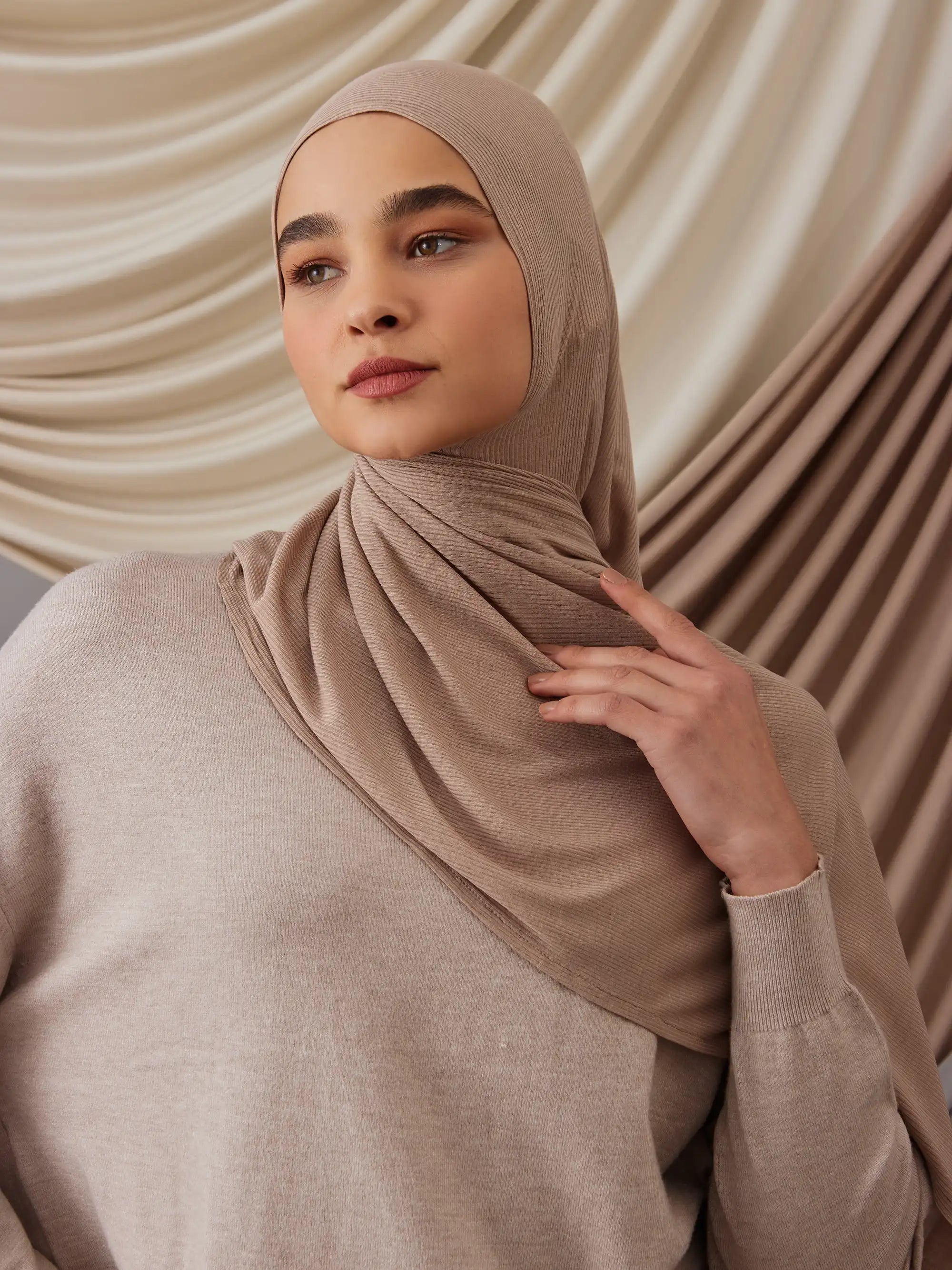 Instant Ribbed Jersey Hijab - Warm Sand