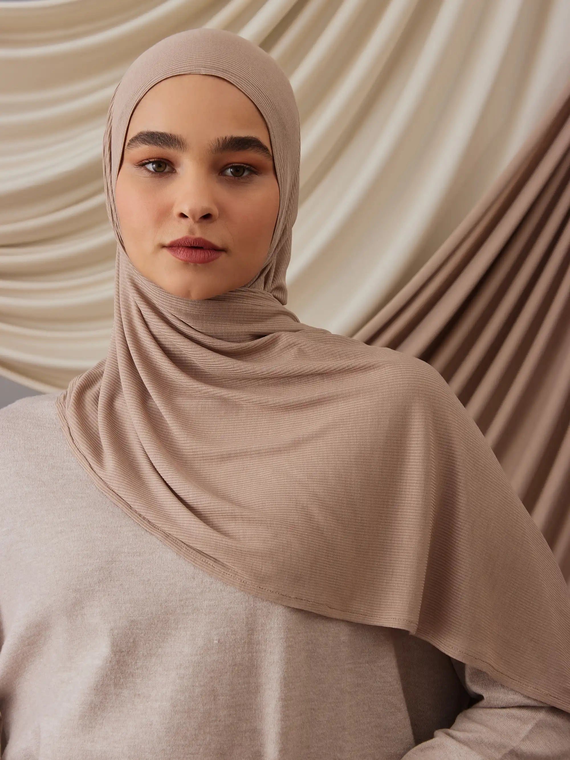 Instant Ribbed Jersey Hijab - Warm Sand
