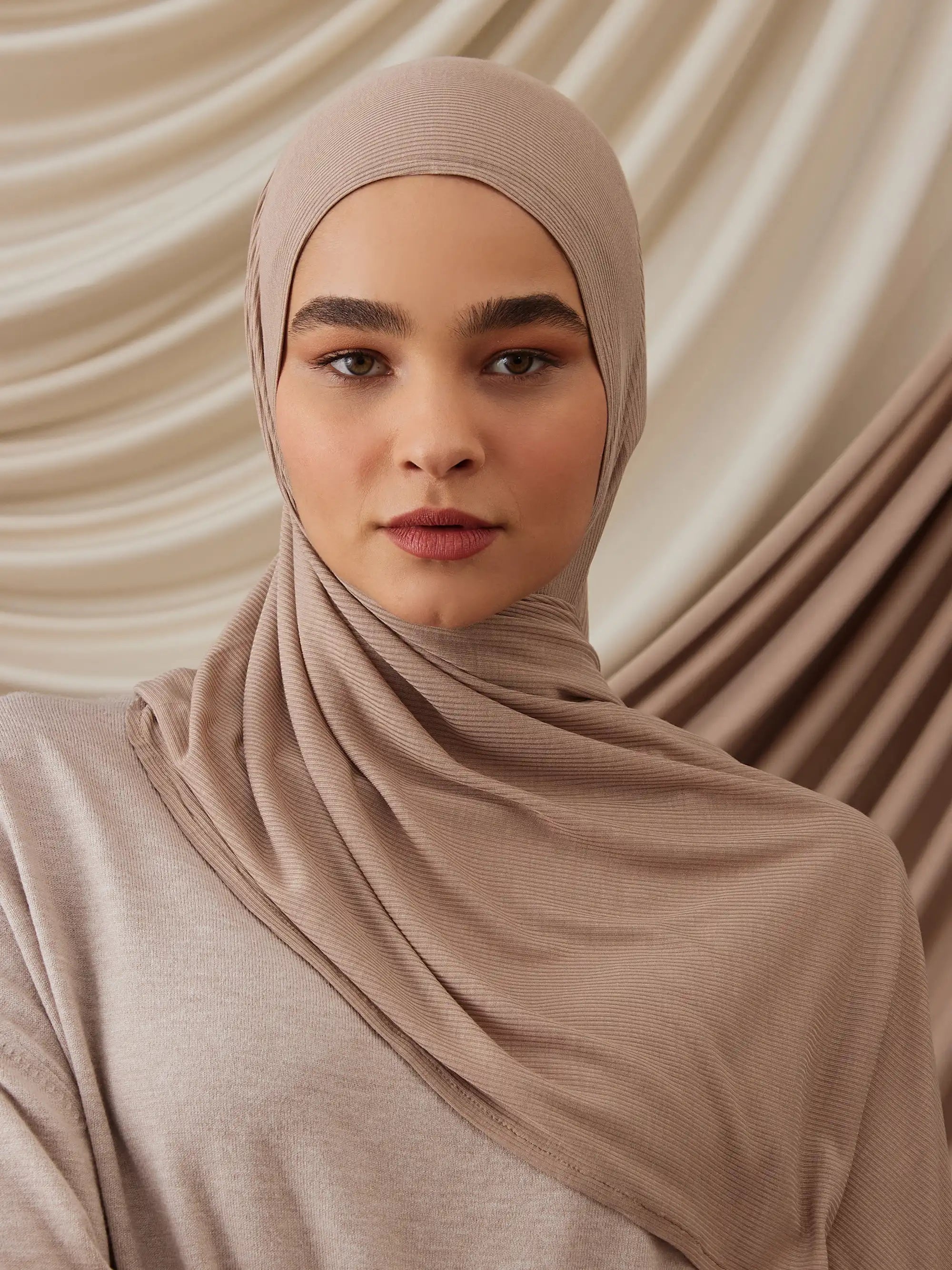 Instant Ribbed Jersey Hijab - Warm Sand