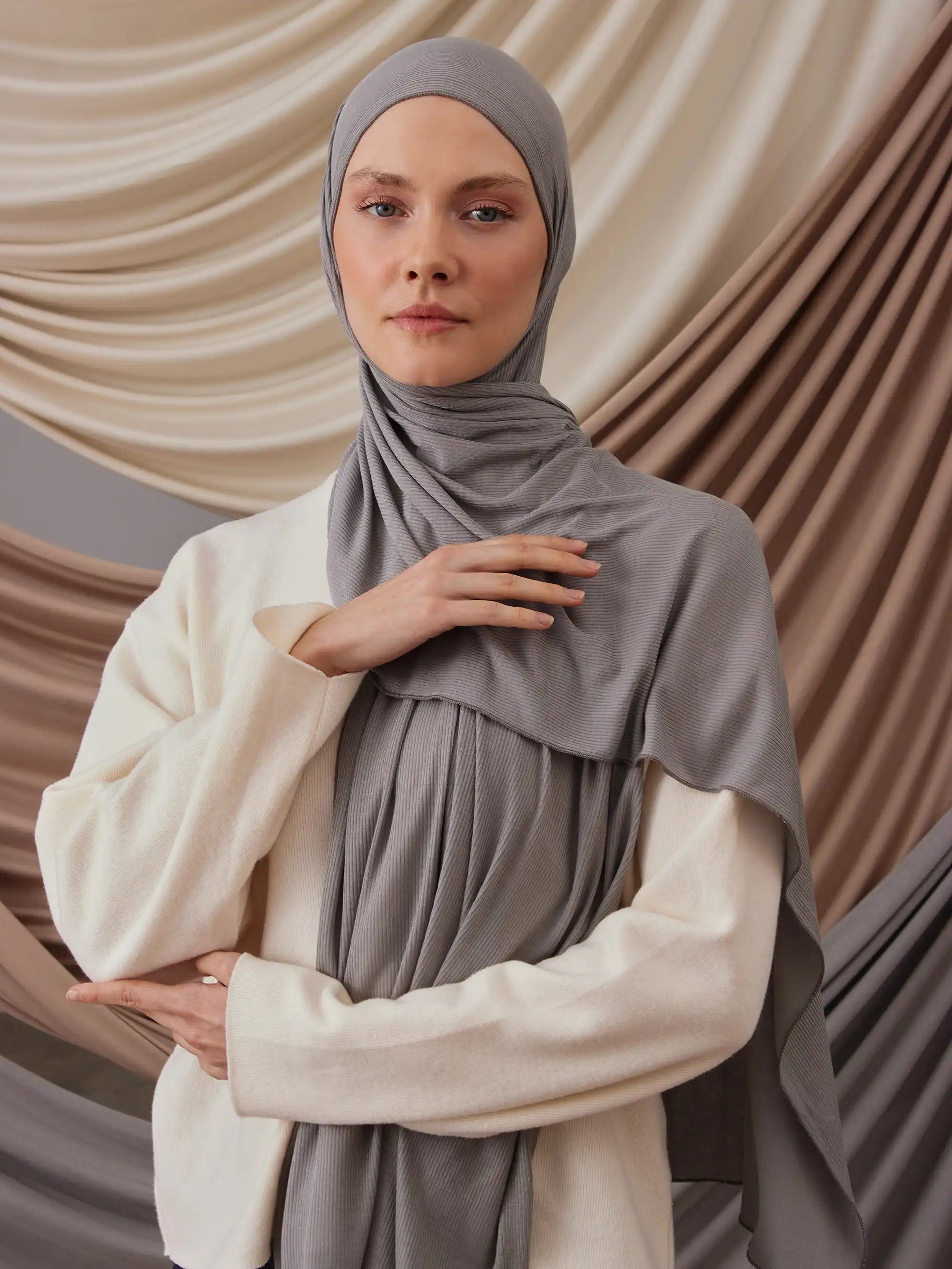 Ribbed Jersey Hijab - Silver