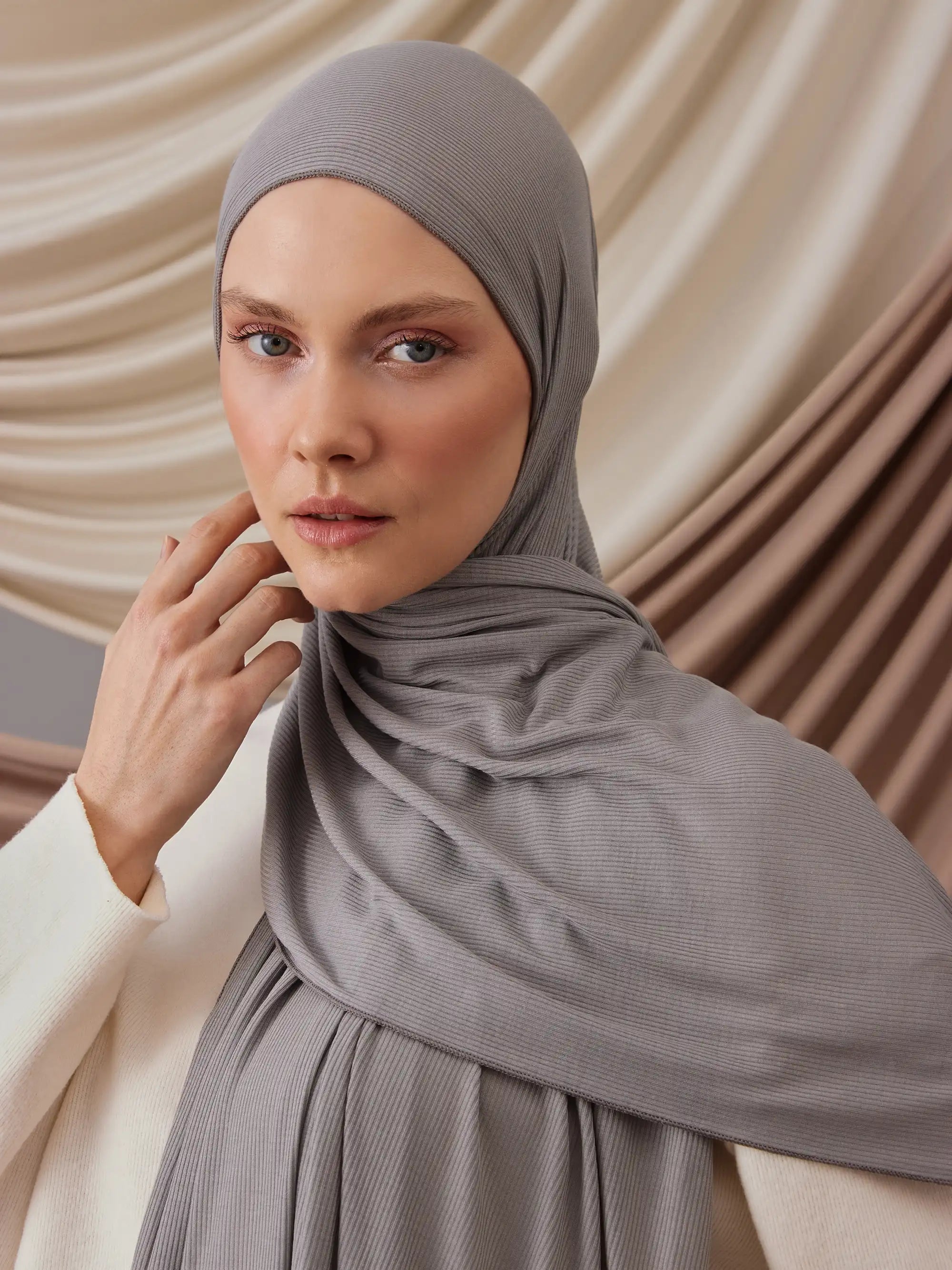Ribbed Jersey Hijab - Silver