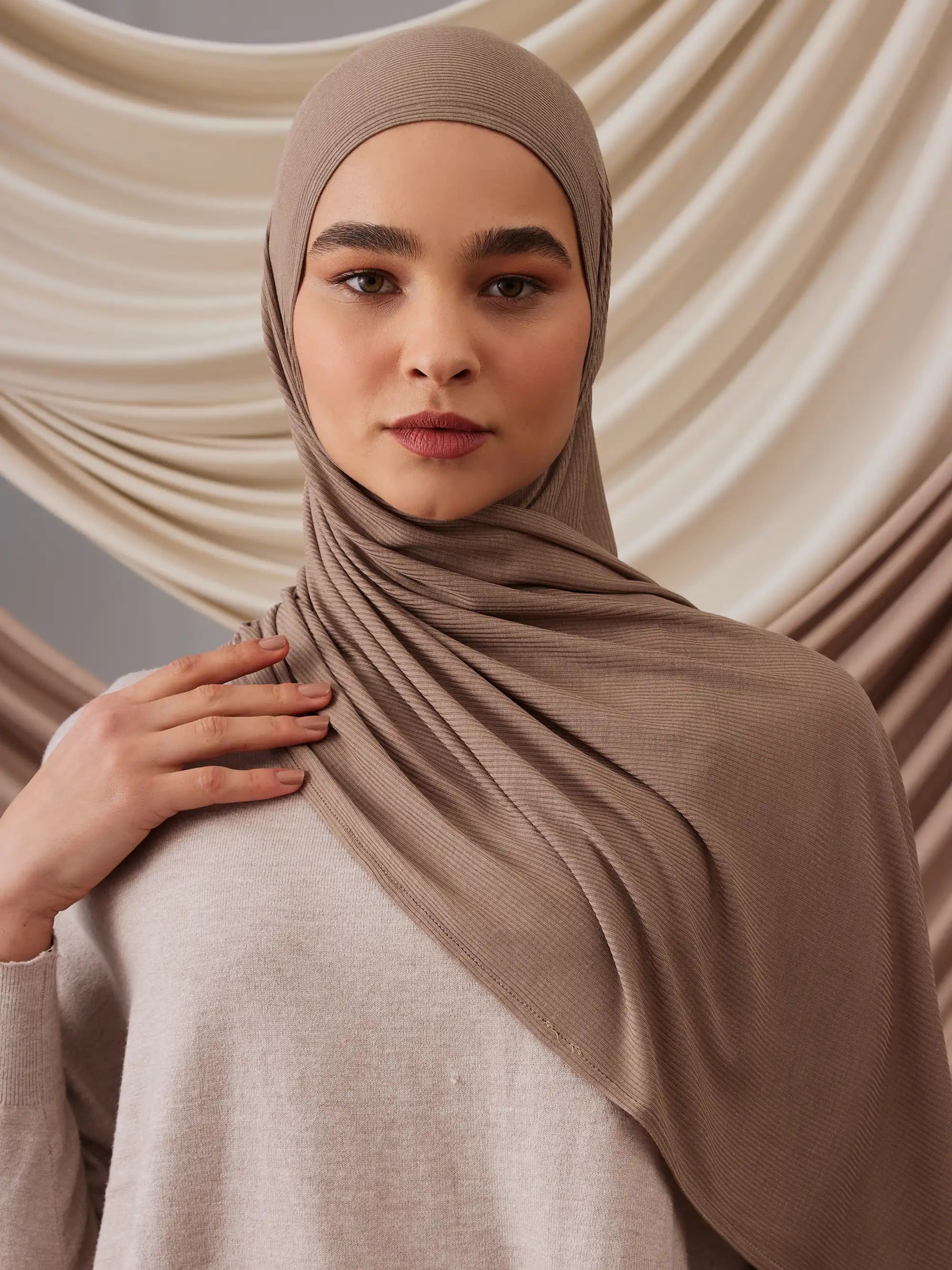 Instant Ribbed Jersey Hijab - Desert