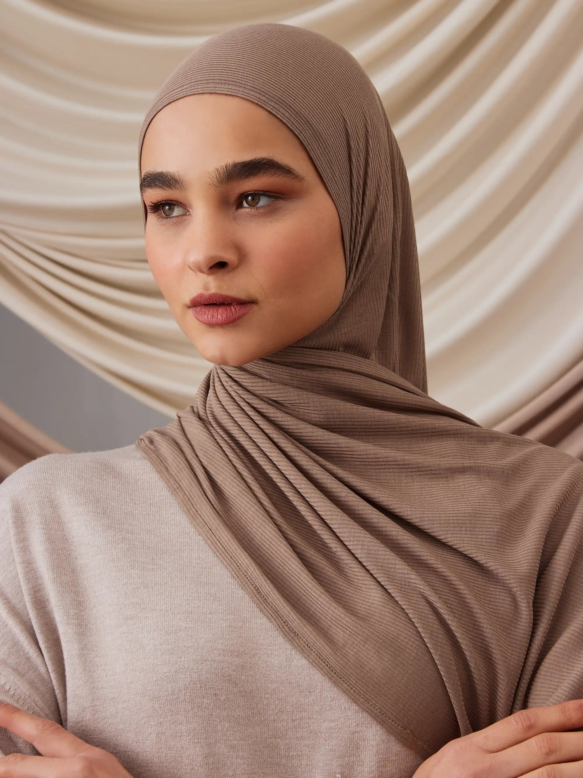 Instant Ribbed Jersey Hijab - Desert