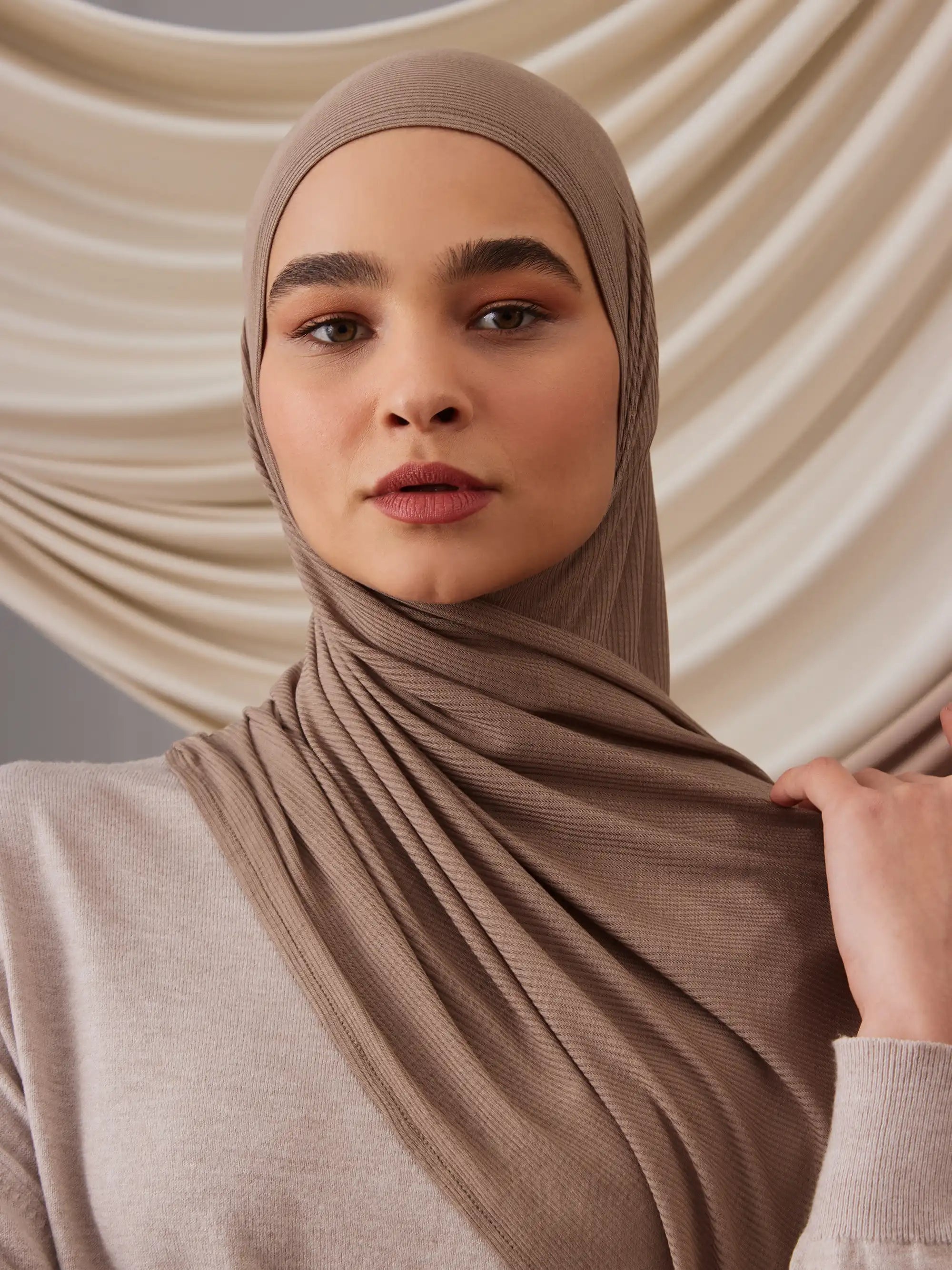 Instant Ribbed Jersey Hijab - Desert