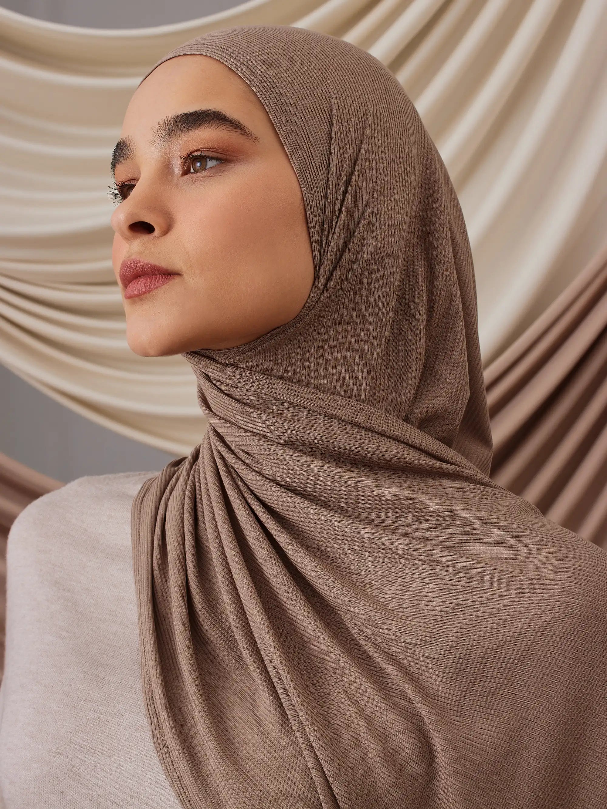 Instant Ribbed Jersey Hijab - Desert