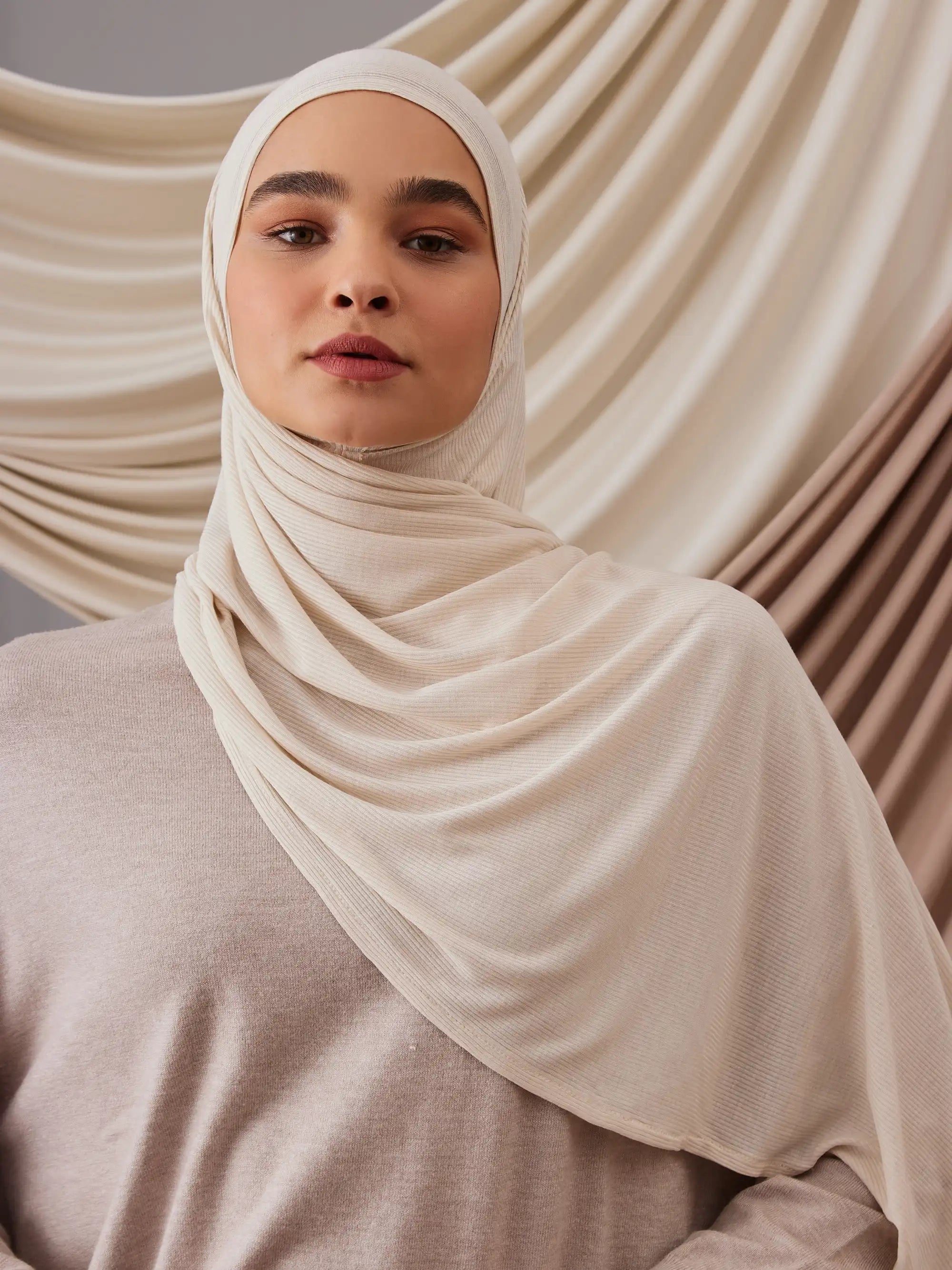 Instant Ribbed Jersey Hijab - Off White