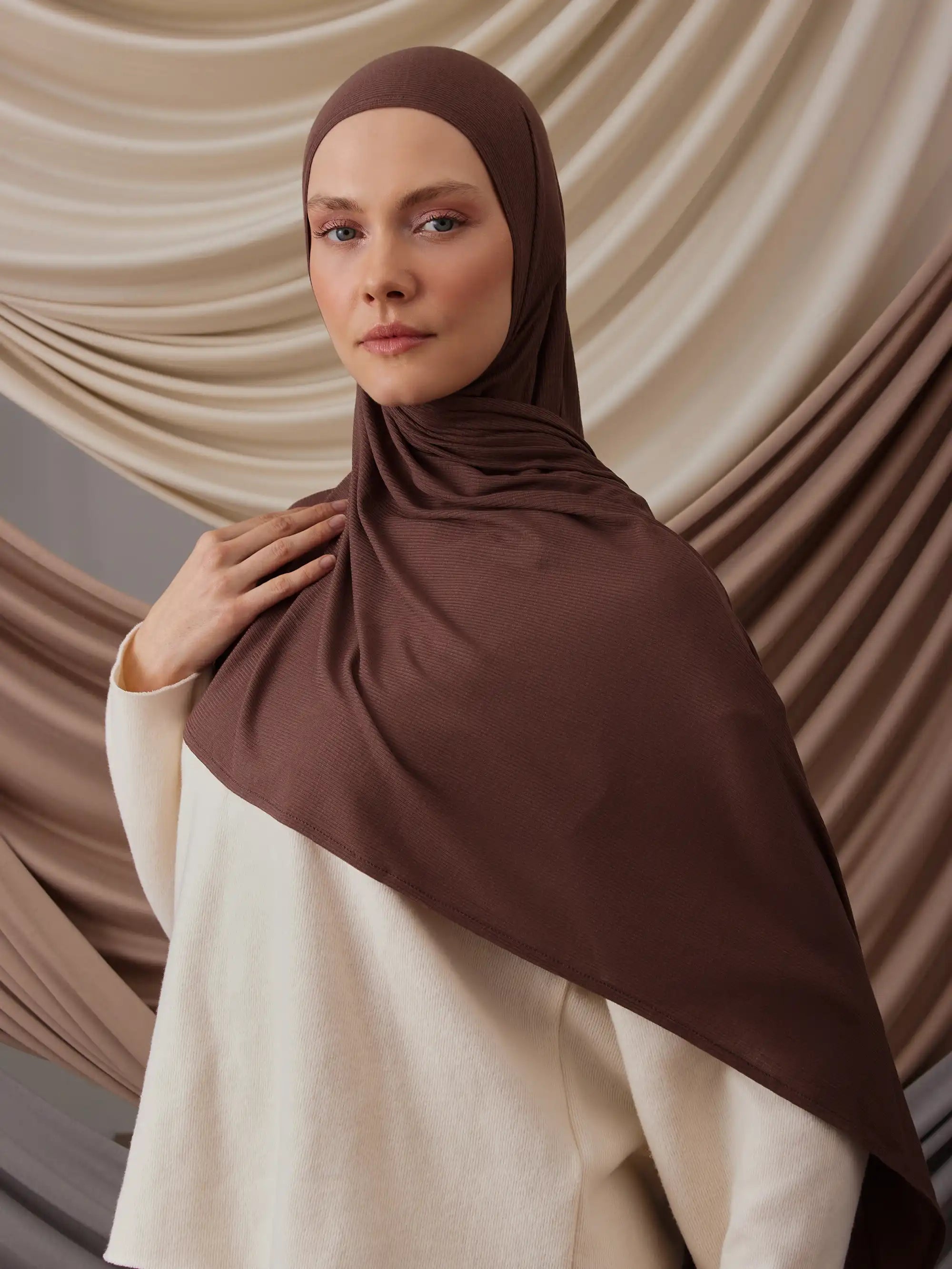 Instant Ribbed Jersey Hijab - Mocha
