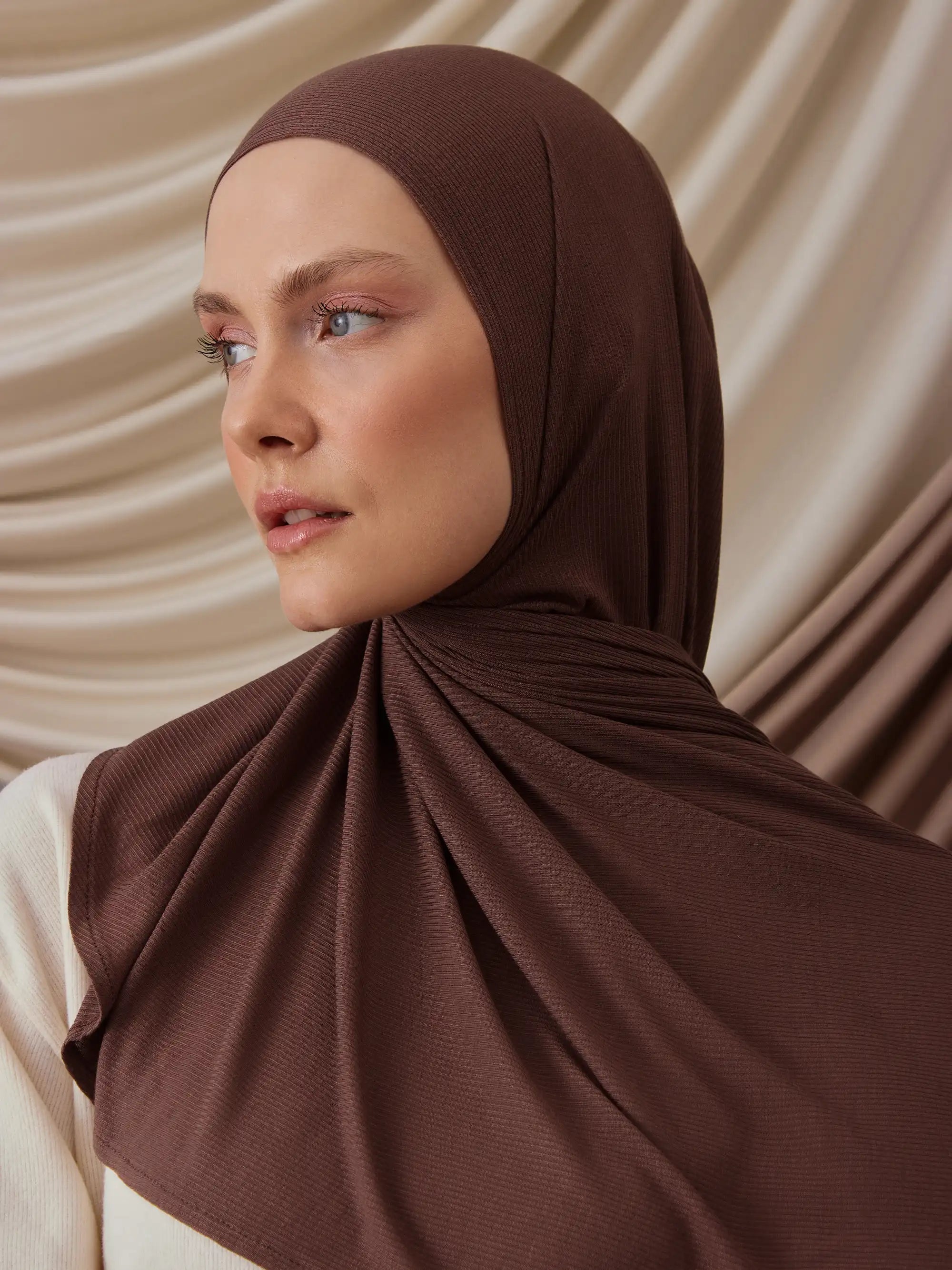 Instant Ribbed Jersey Hijab - Mocha
