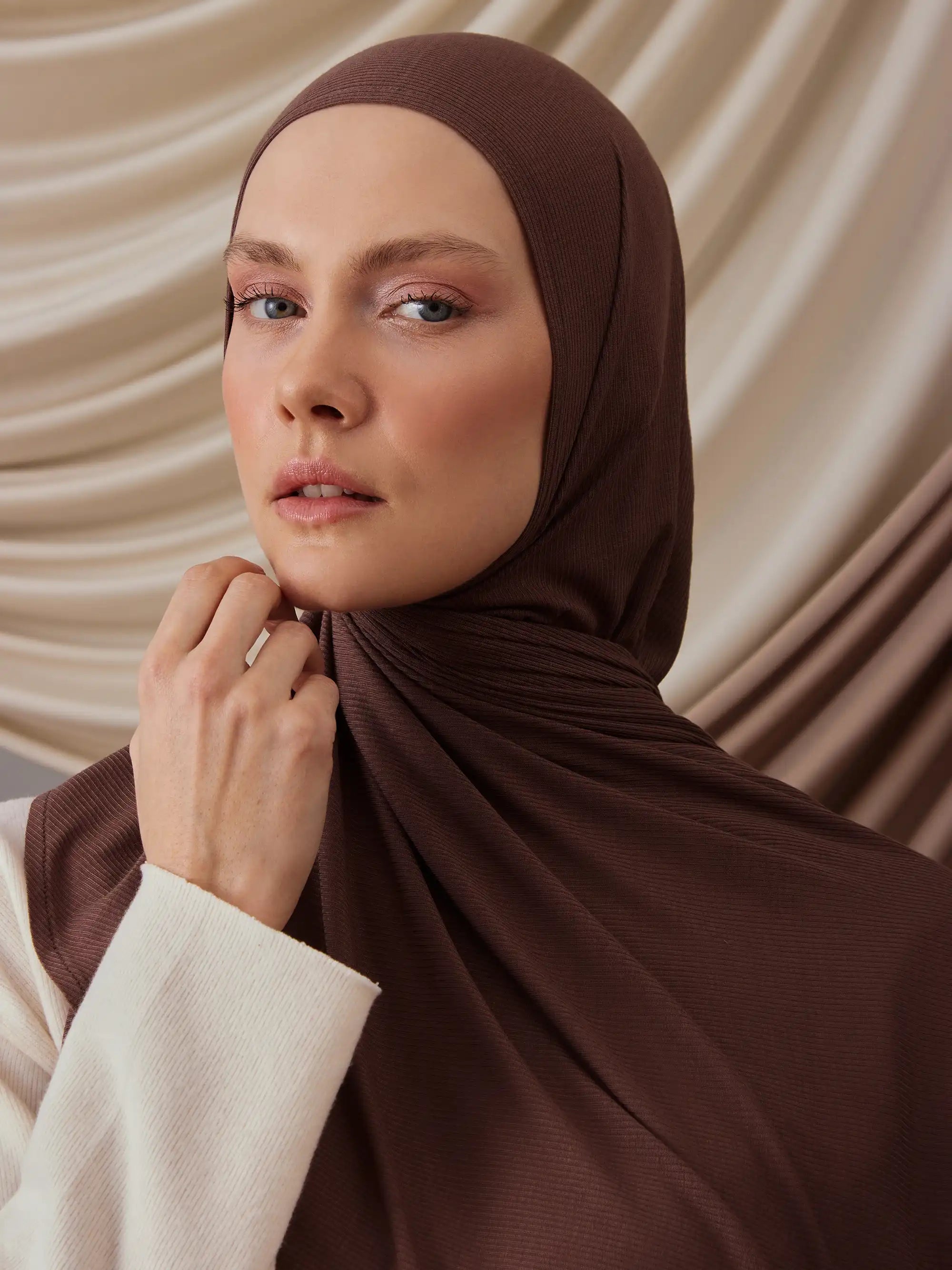 Instant Ribbed Jersey Hijab - Mocha