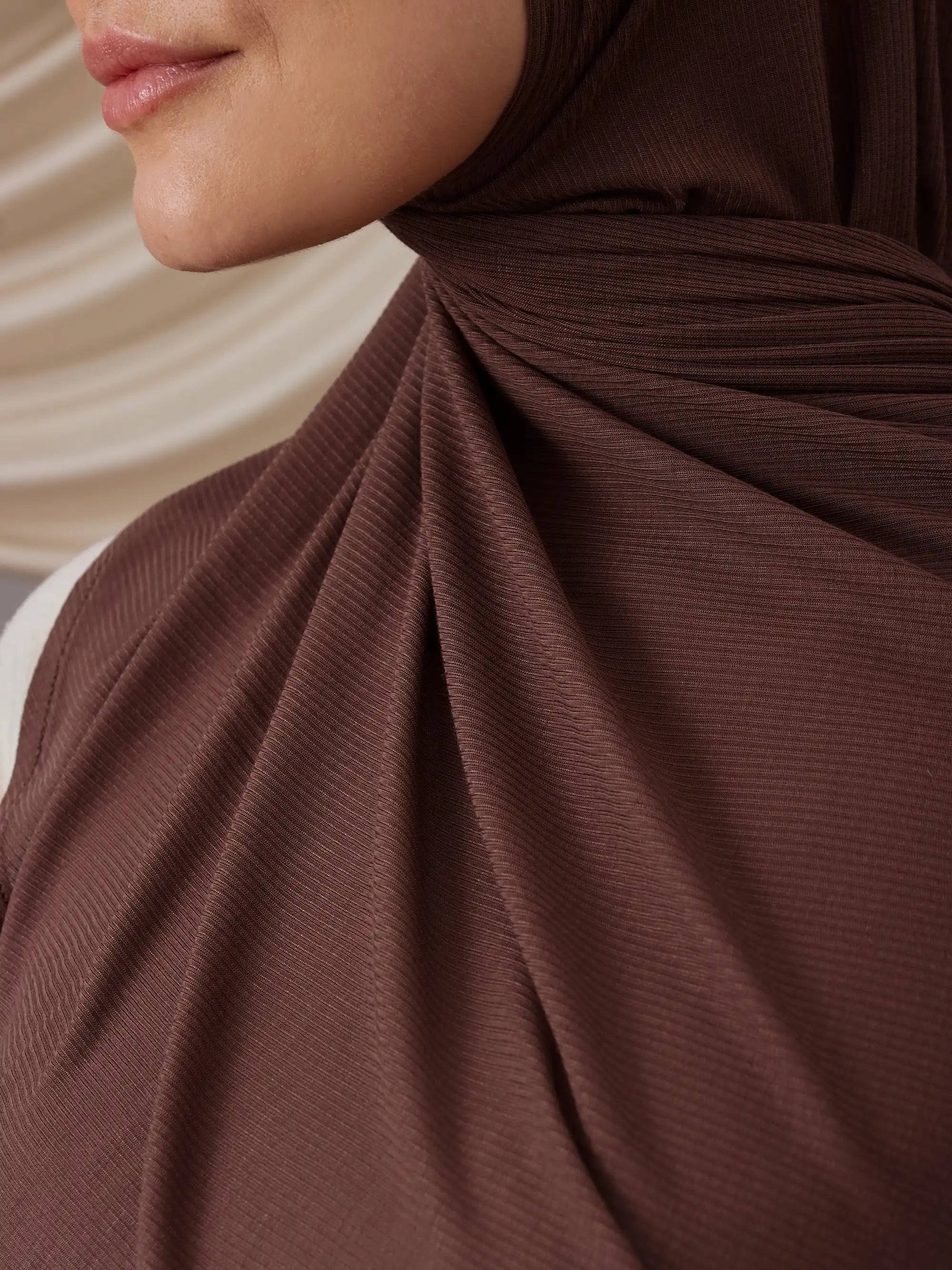 Instant Ribbed Jersey Hijab - Mocha