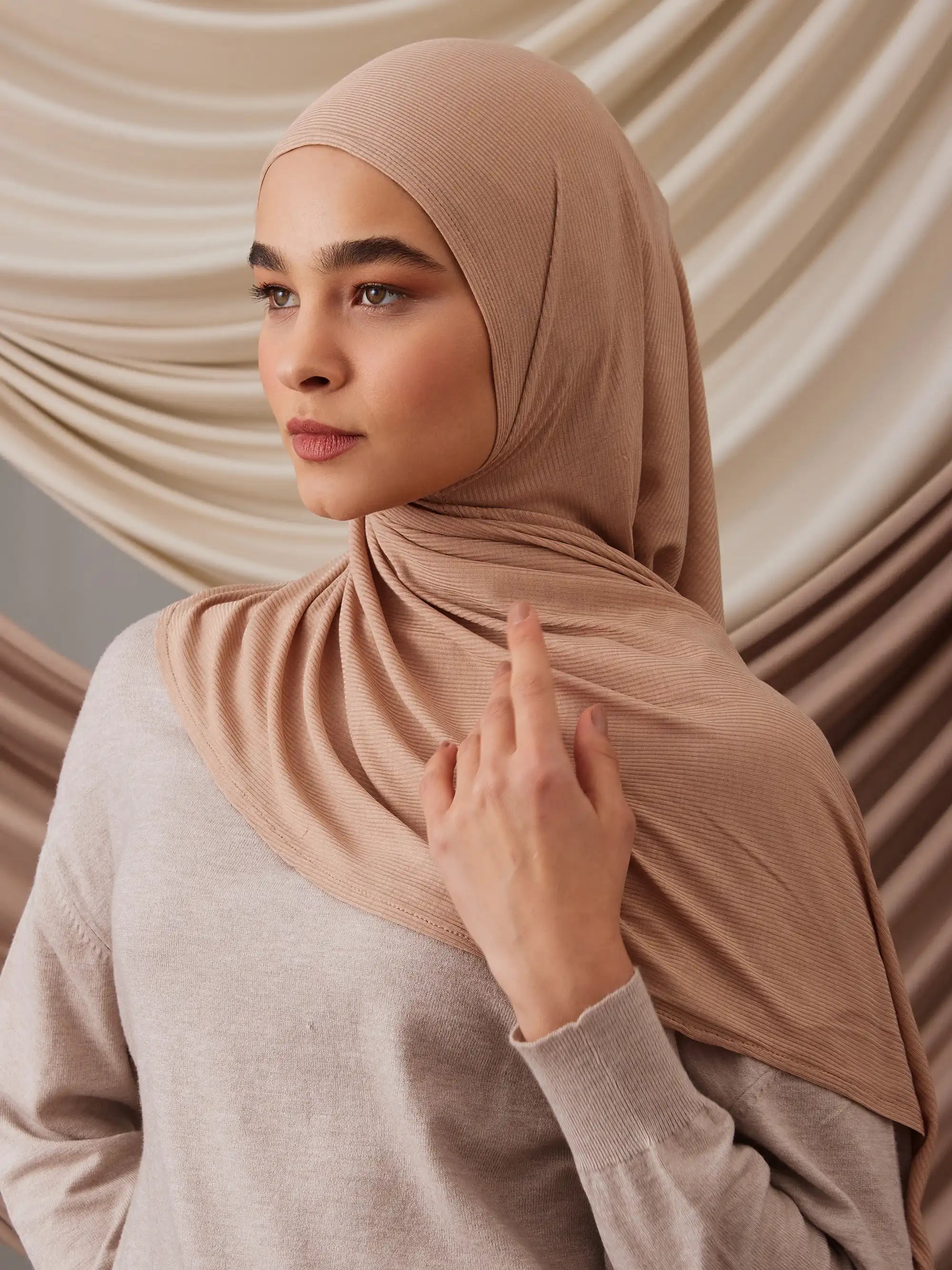 Instant Ribbed Jersey Hijab - Warm Taupe
