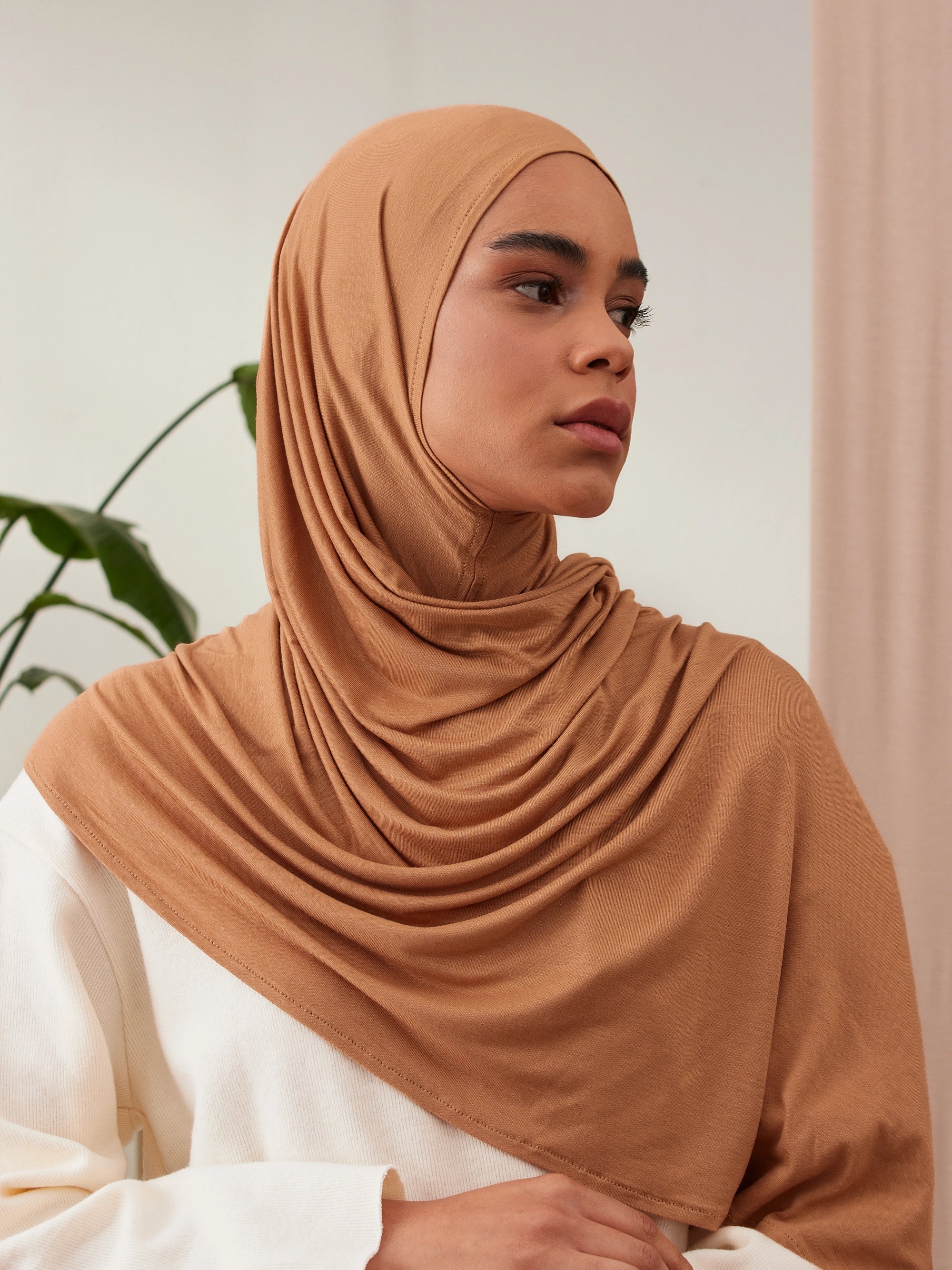 Instant Premium Jersey Hijabs - Caramel