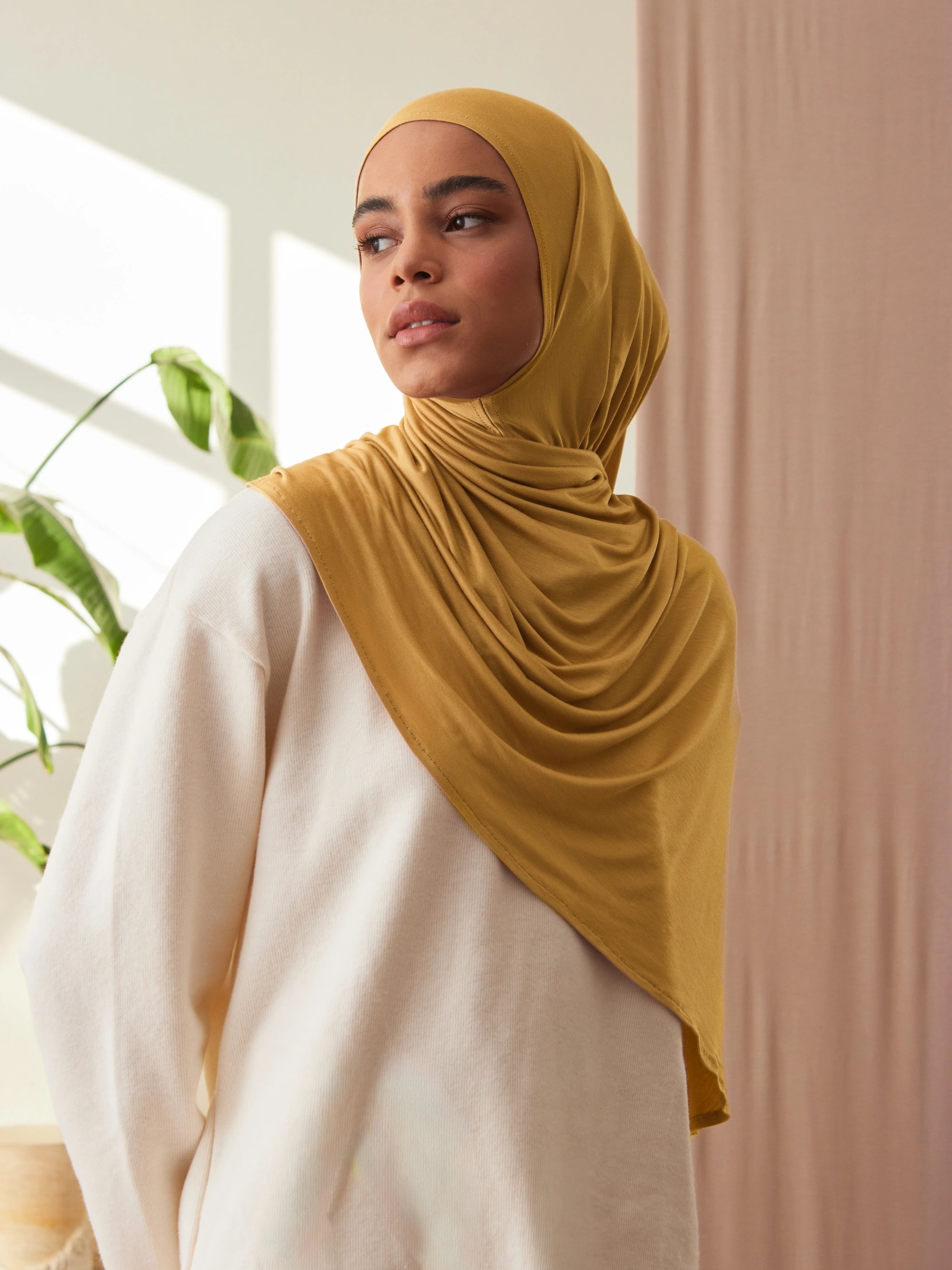 Small Instant Premium Jersey Hijabs - Mustard Yellow