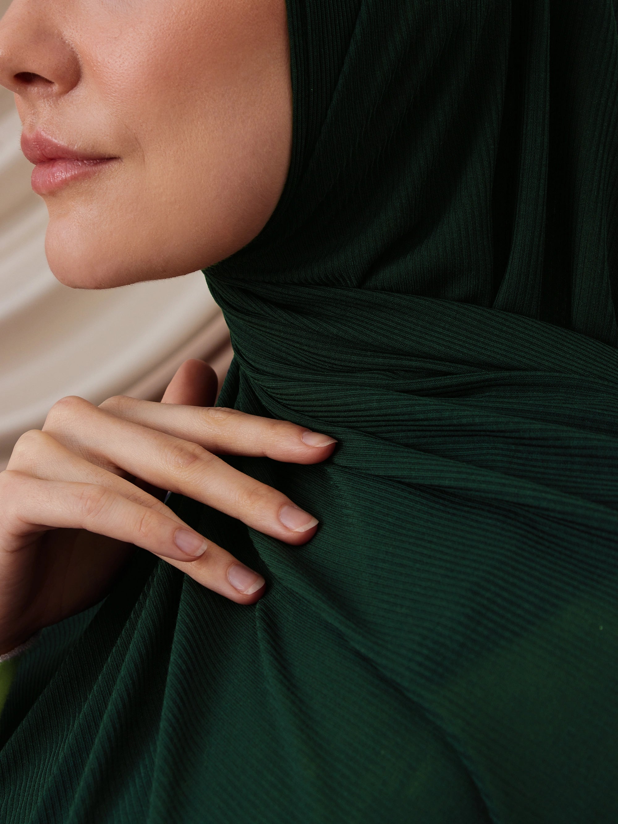 Instant Ribbed Jersey Hijab - Forest Green