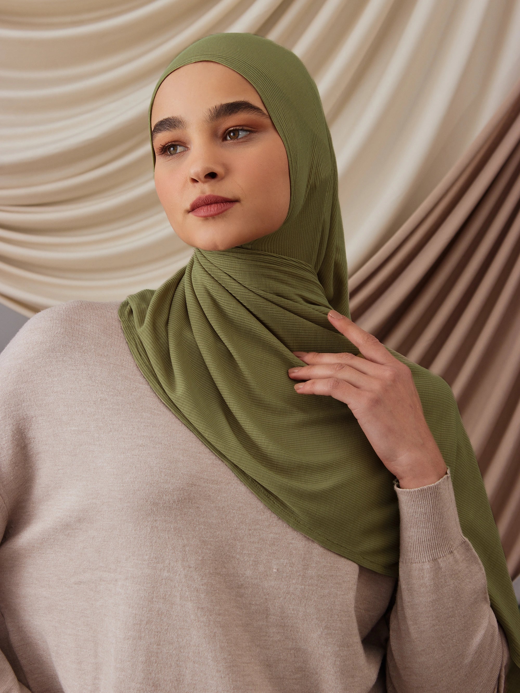 Instant Ribbed Jersey Hijab - Olivine