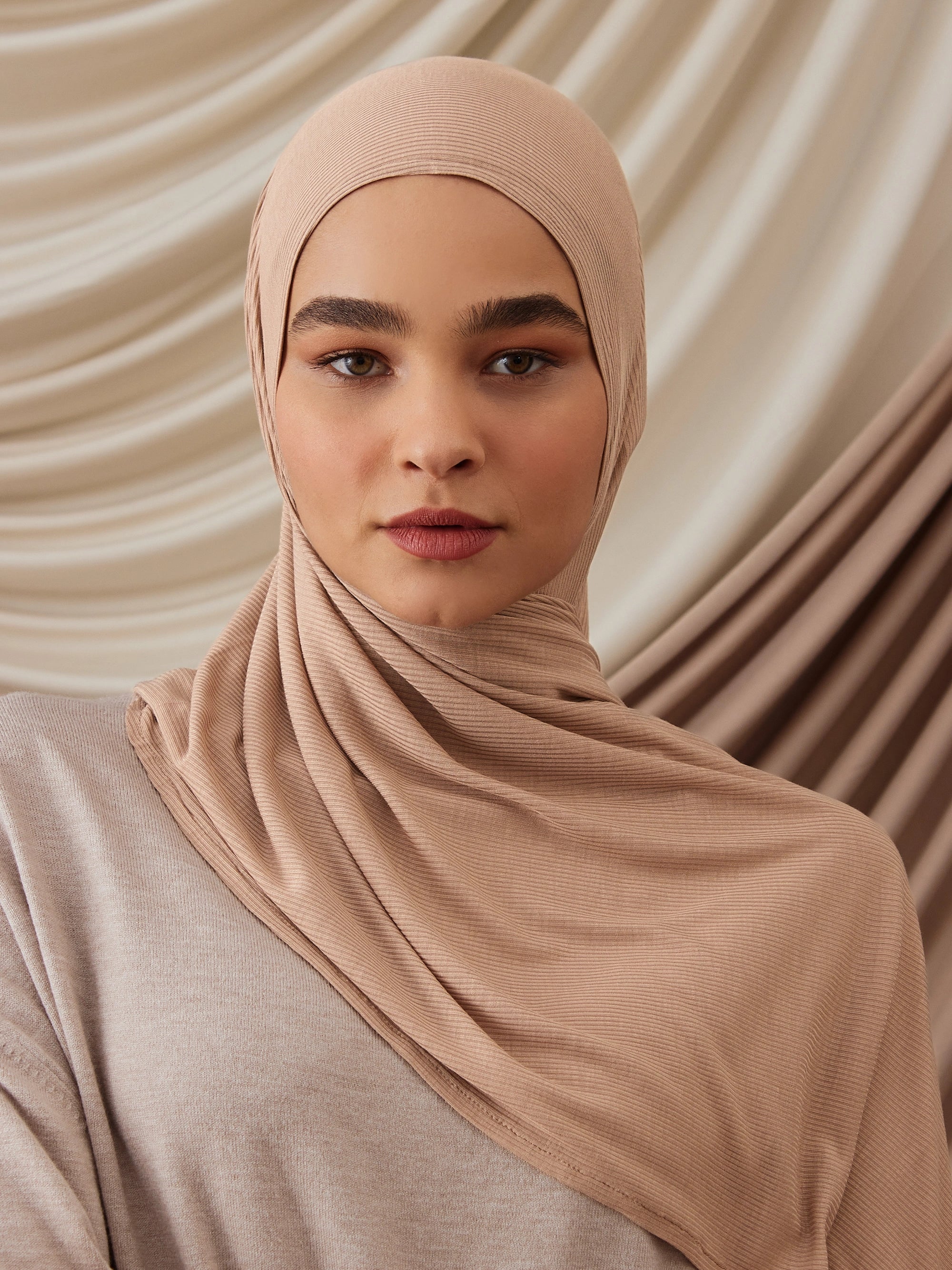 Instant Ribbed Jersey Hijab - Warm Stone