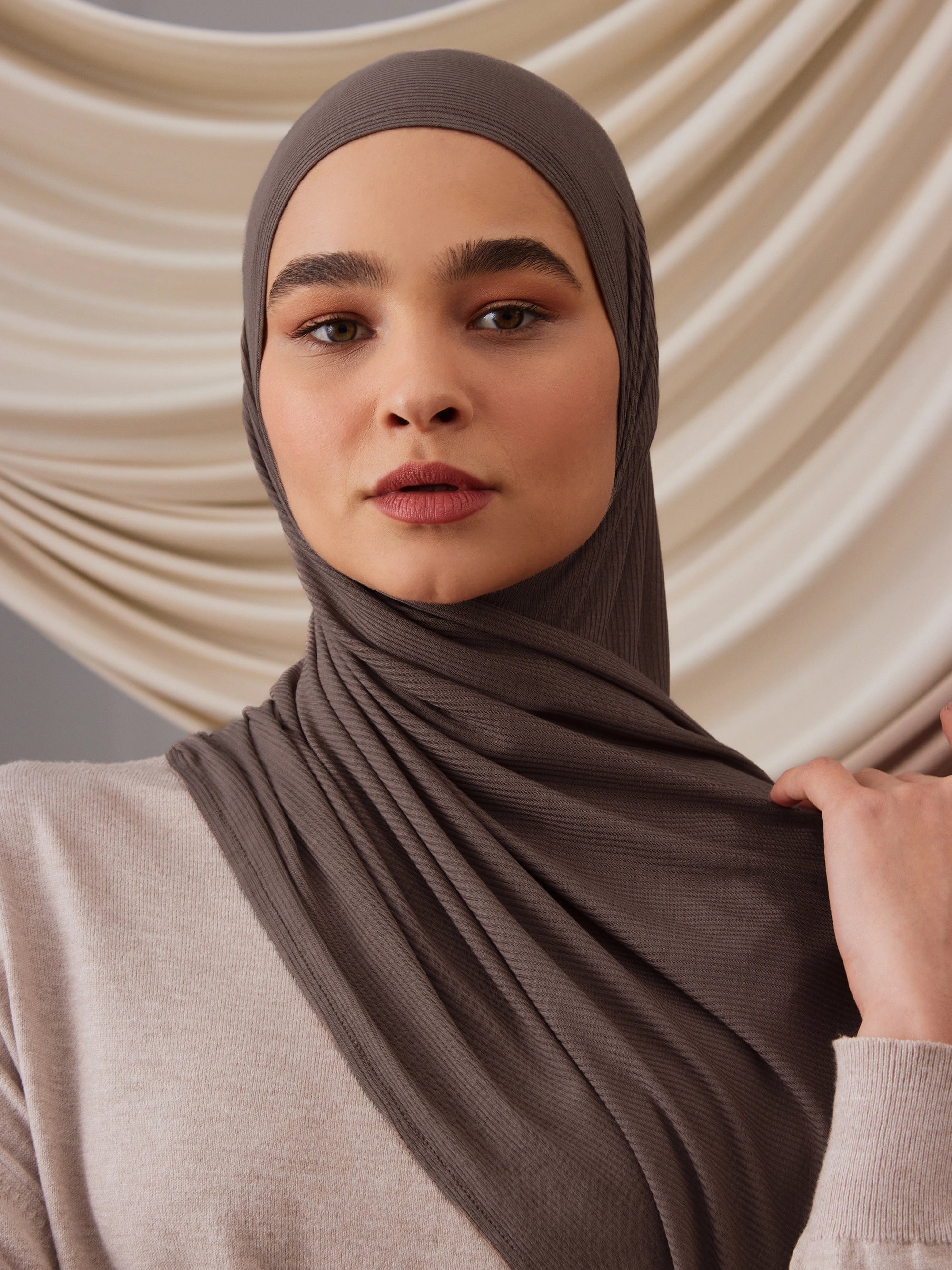 Instant Ribbed Jersey Hijab - Grey Mink