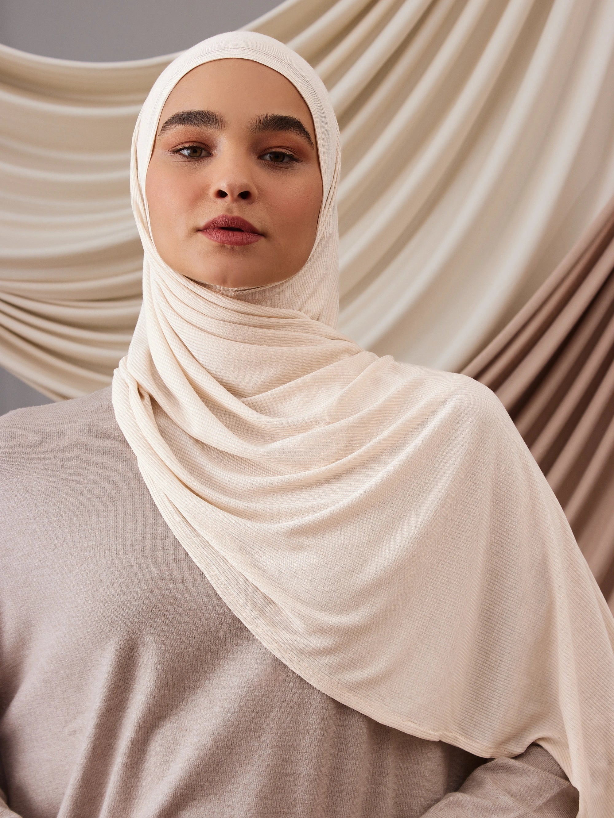 Instant Ribbed Jersey Hijab - White Pearl