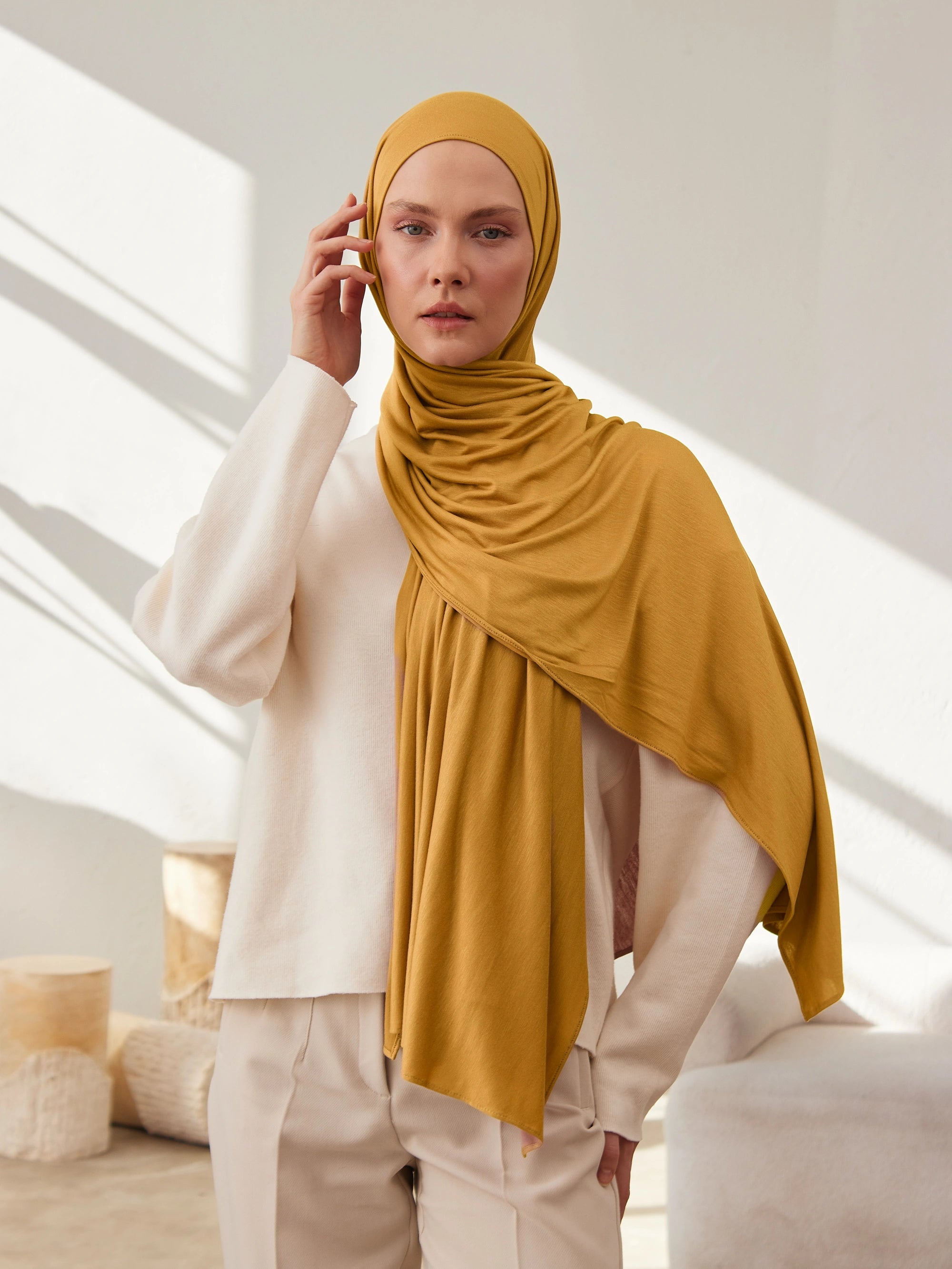 Small Jersey Light Hijab - Mustard Yellow