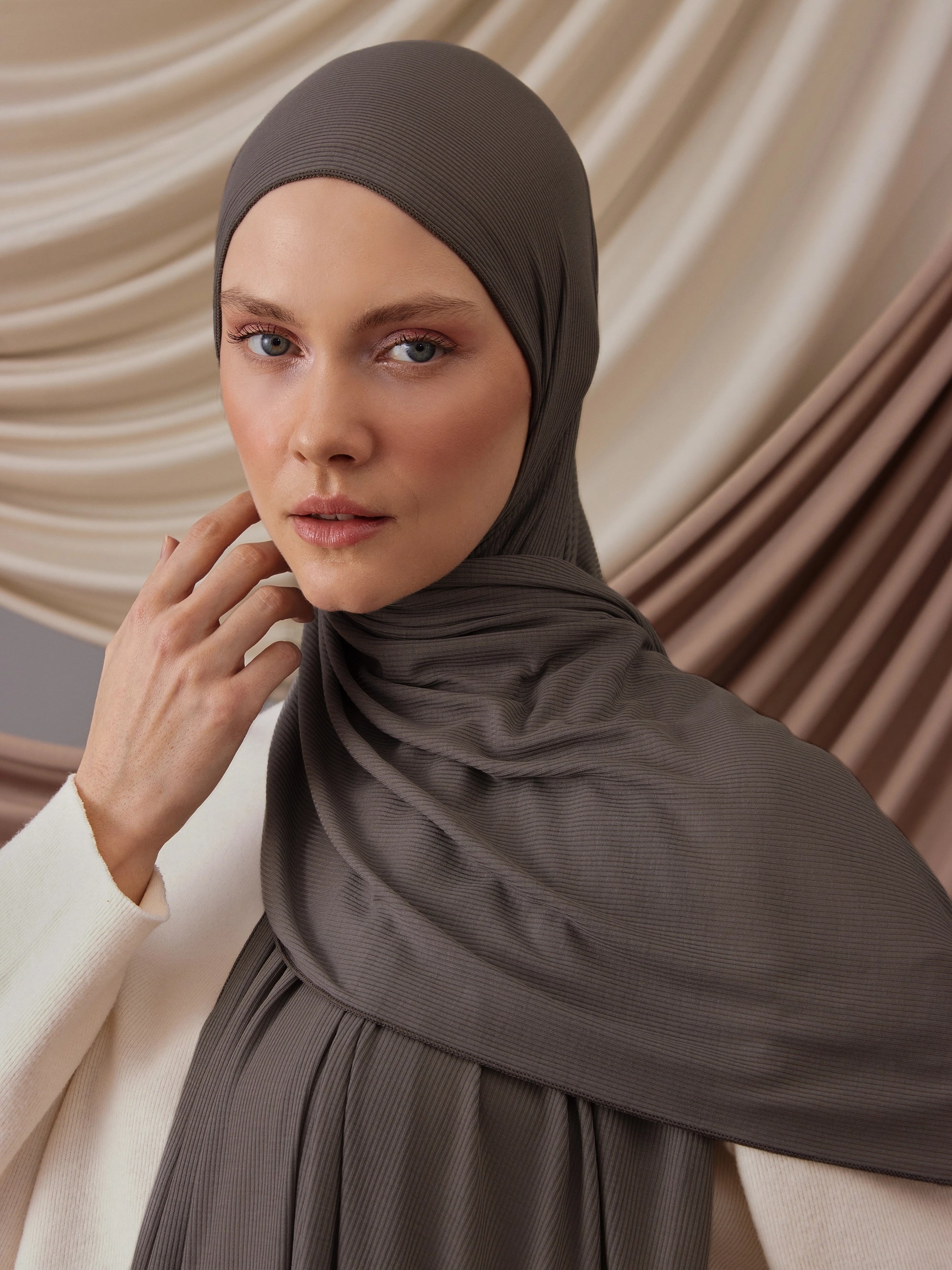 Ribbed Jersey Hijab - Grey Mink