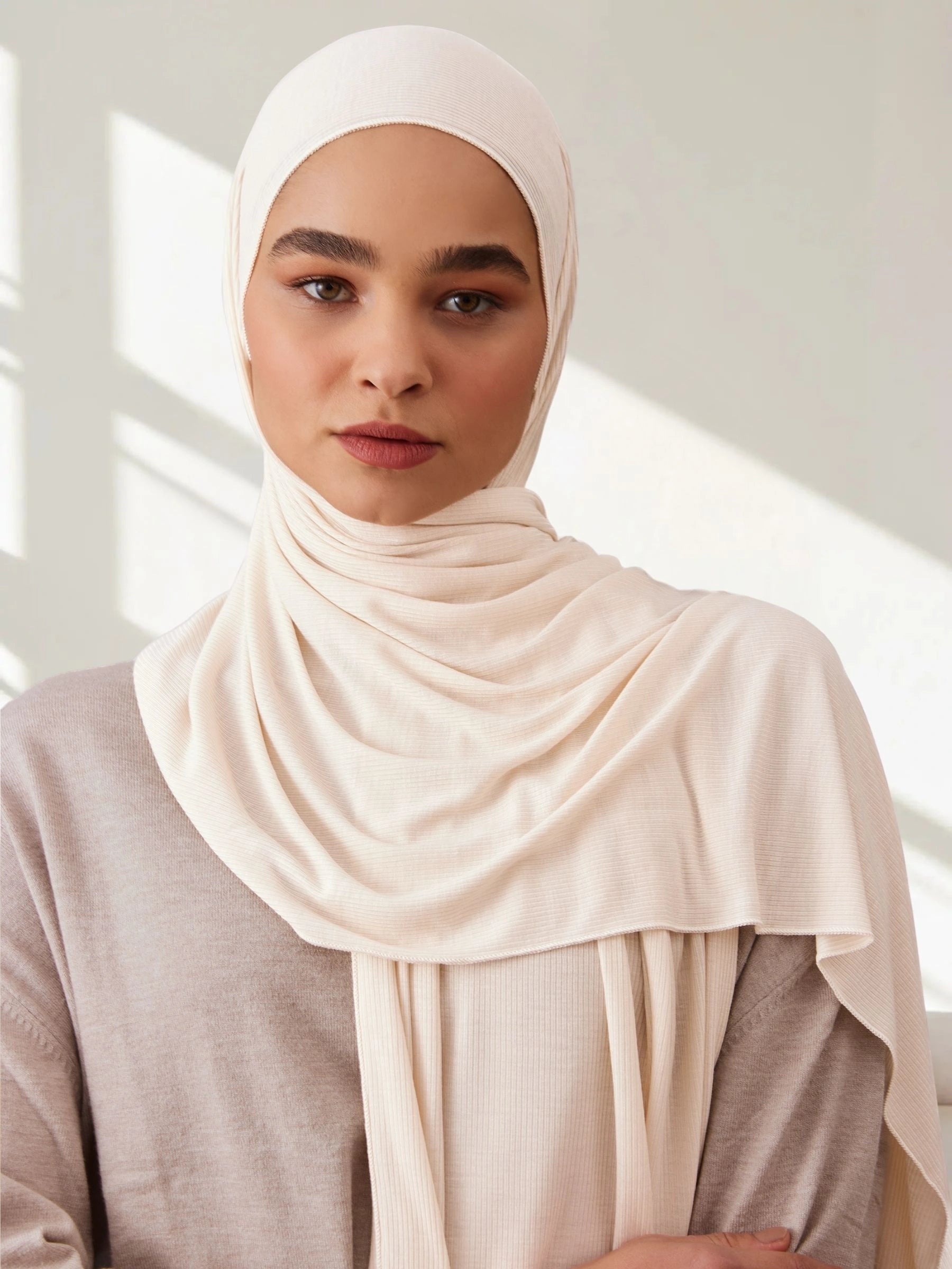 Ribbed Jersey Hijab - White Pearl