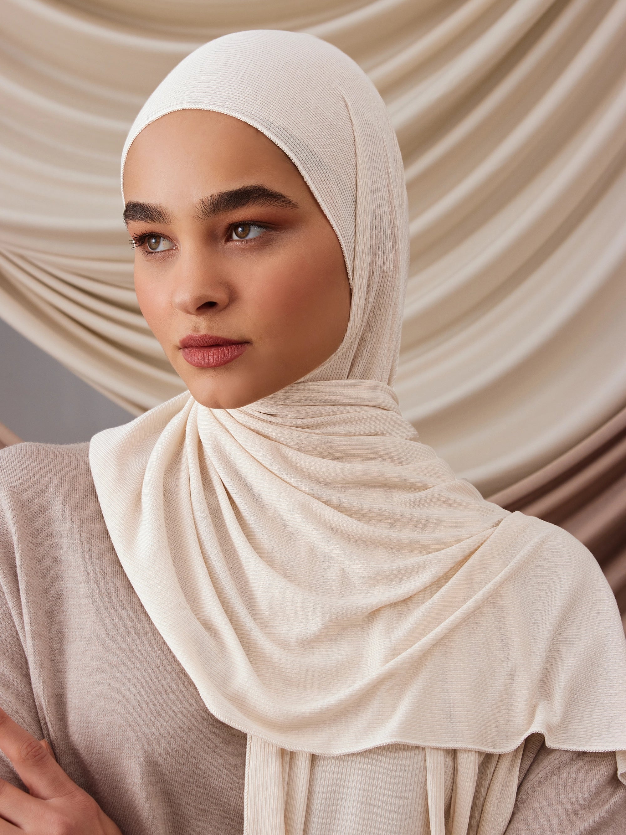 Small Ribbed Jersey Hijab - White Pearl