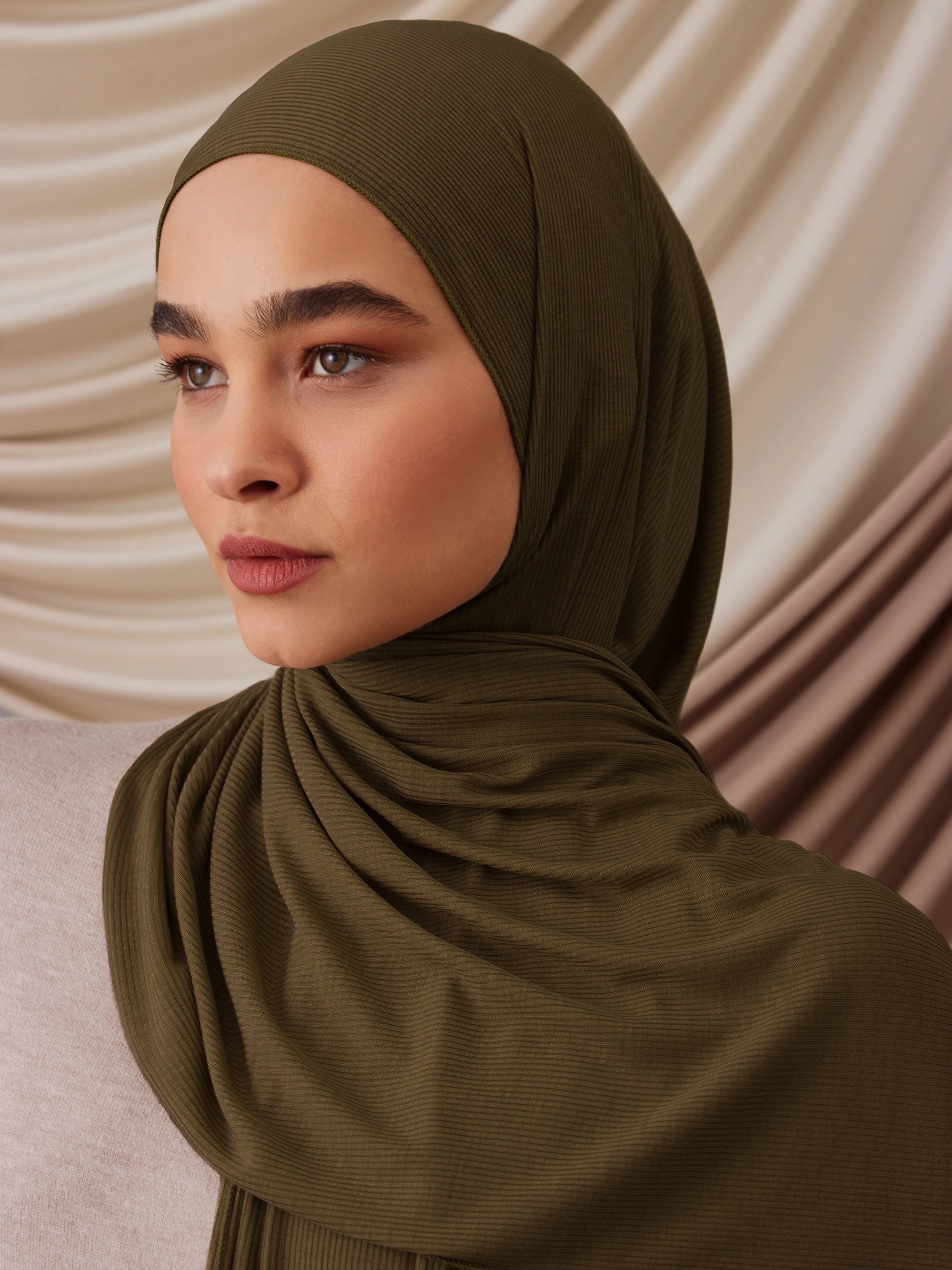 Ribbed Jersey Hijab - Military Green