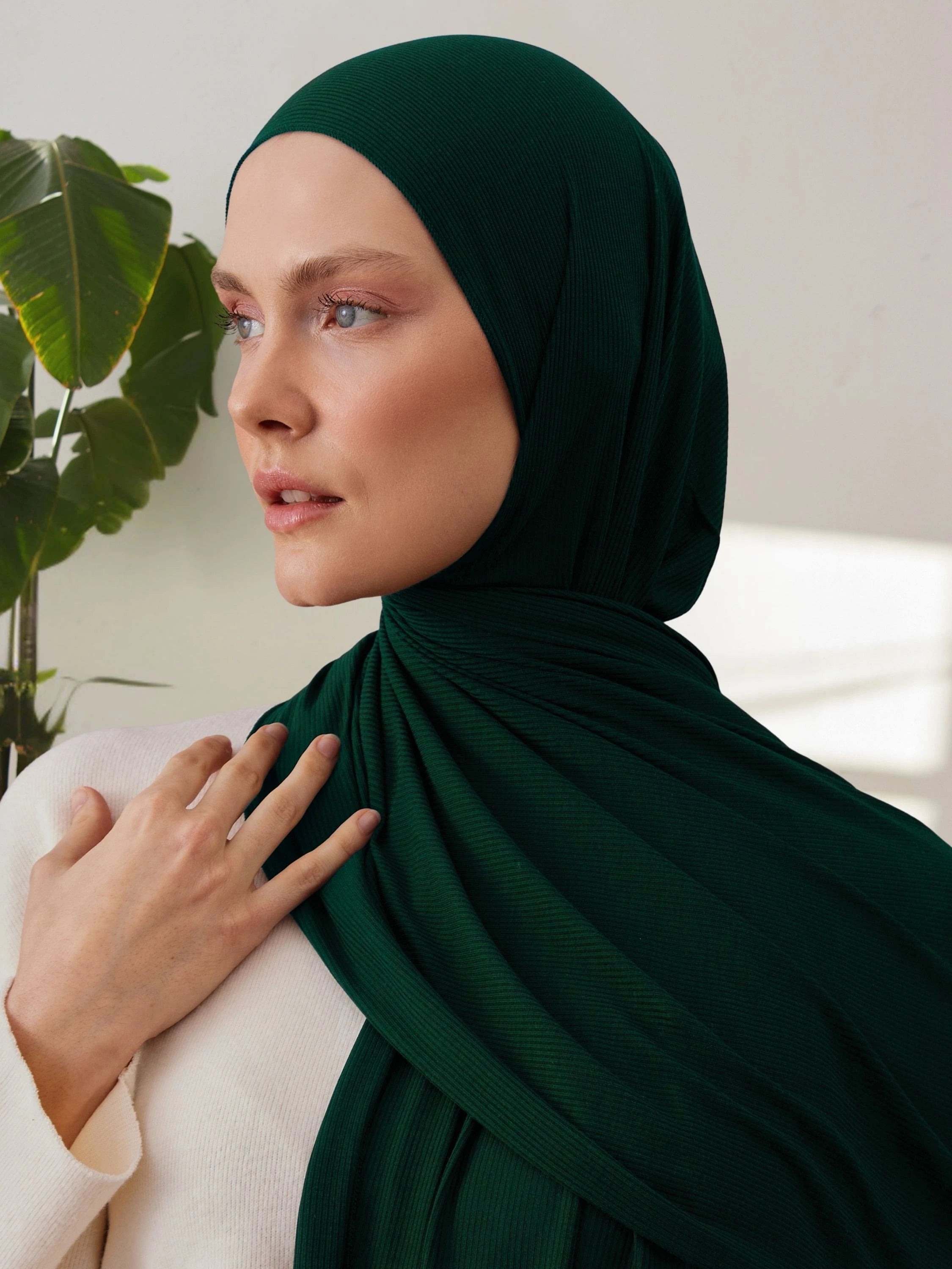 Ribbed Jersey Hijab - Forest Green