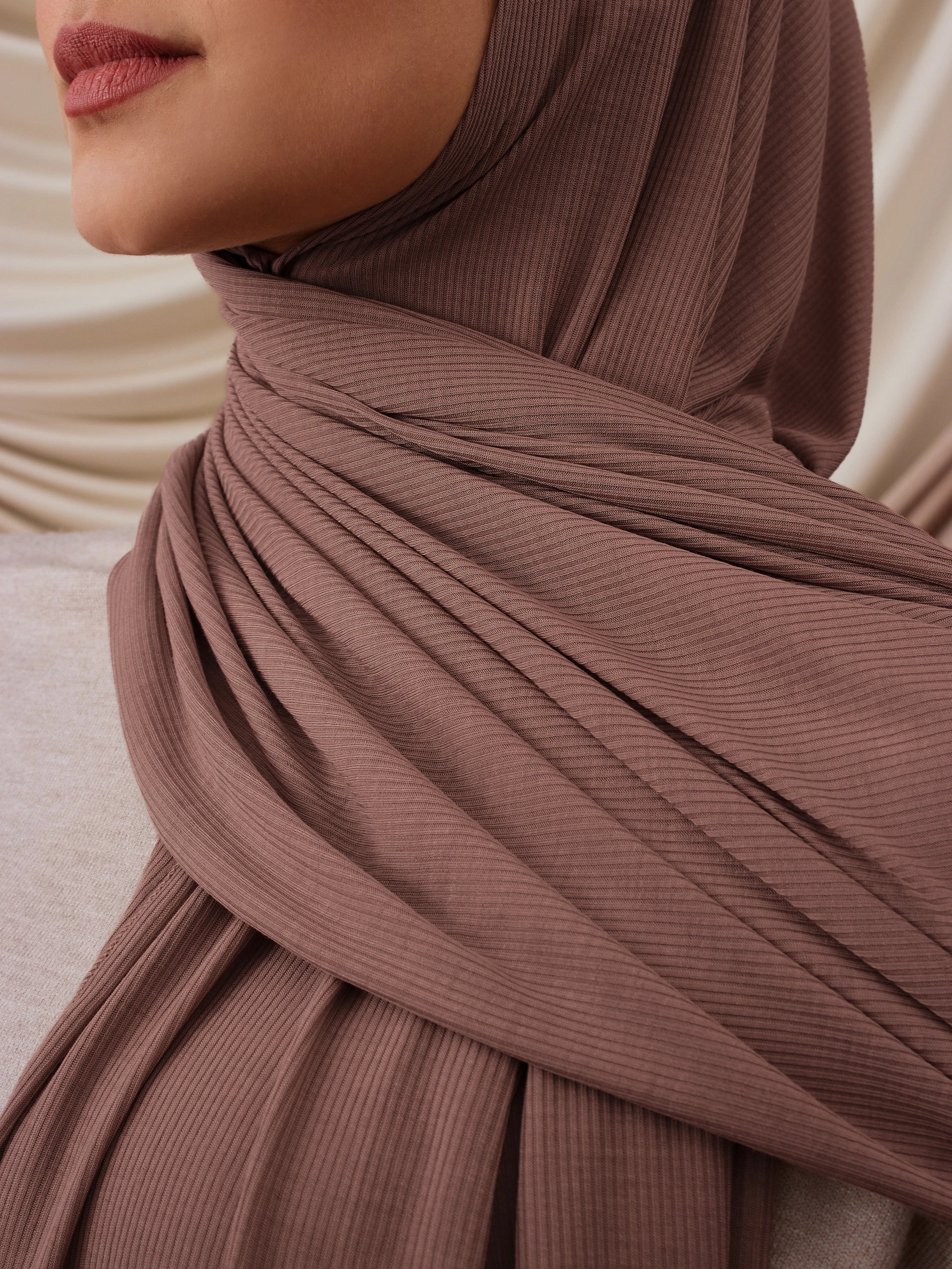 Ribbed Jersey Hijab - Faded Rose