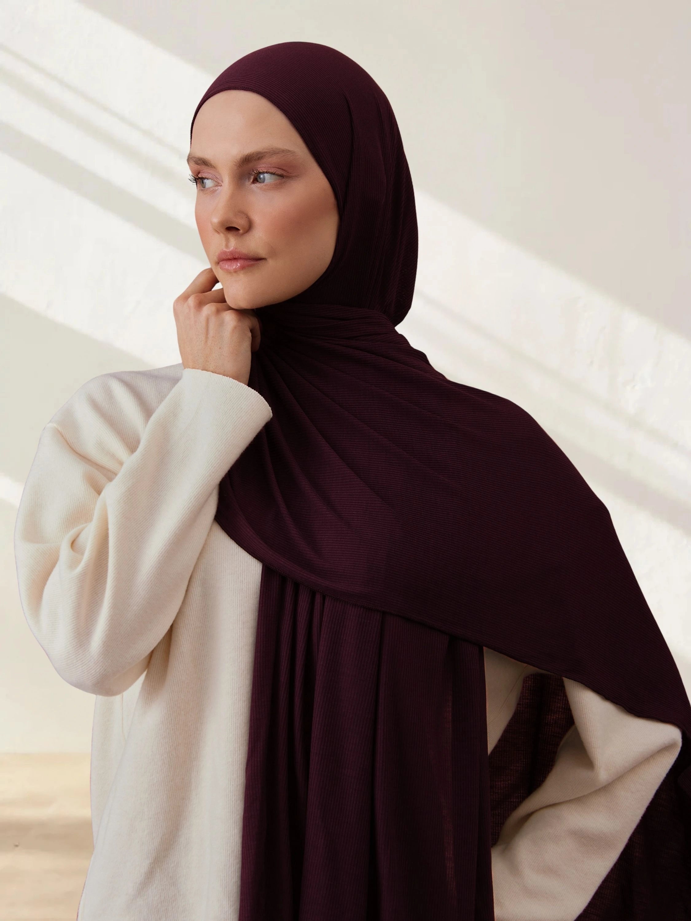 Ribbed Jersey Hijab - Dark Maroon