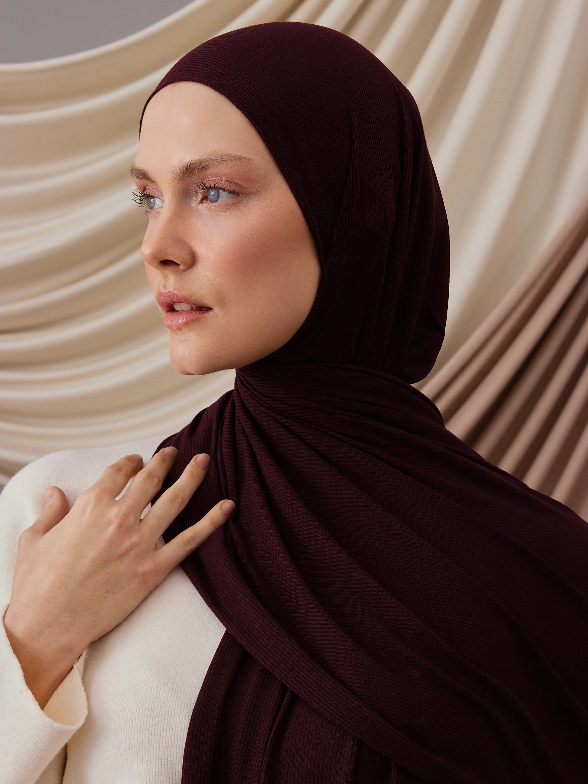Ribbed Jersey Hijab - Dark Maroon