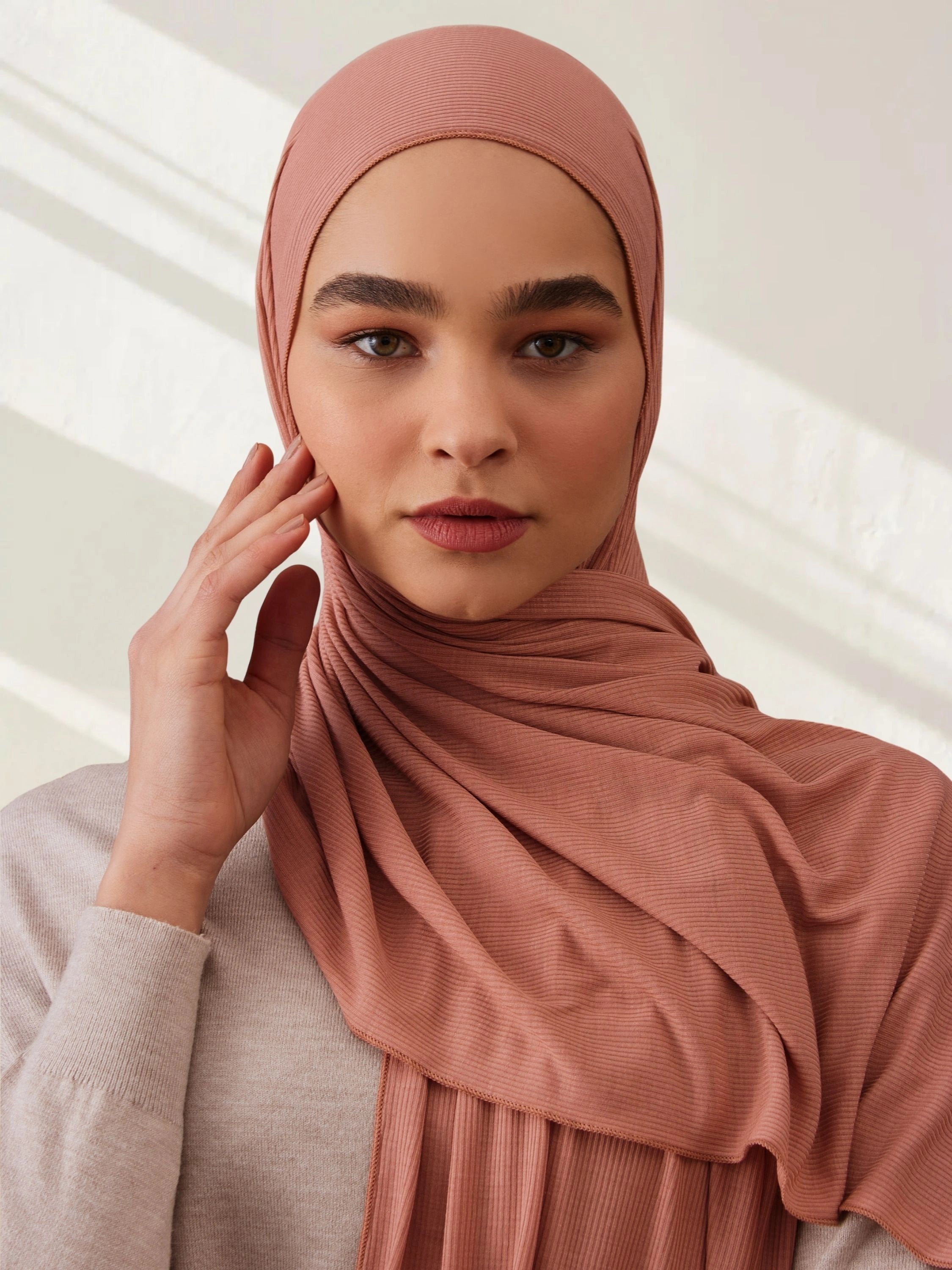 Ribbed Jersey Hijab - Vintage Rose