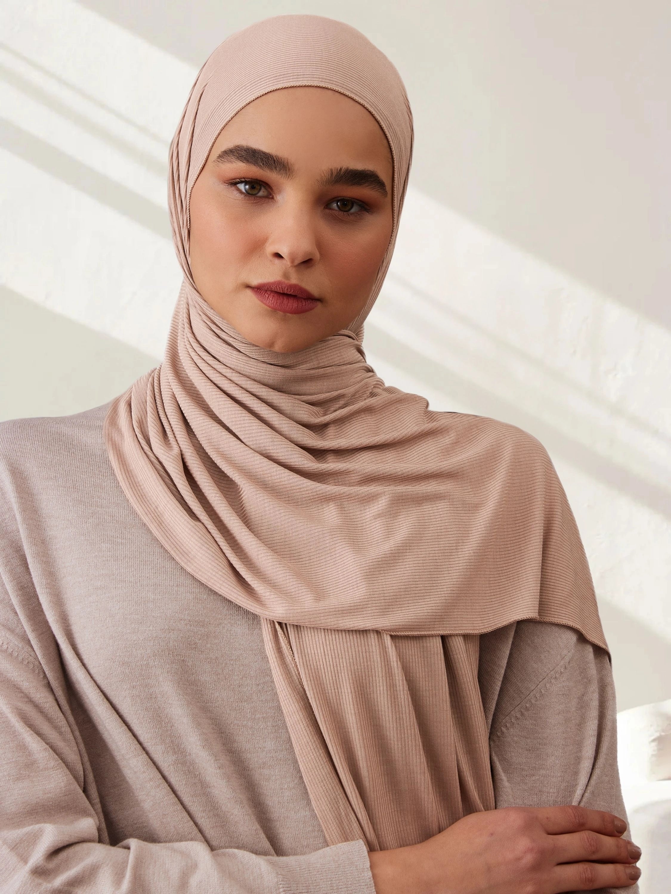 Ribbed Jersey Hijab - Warm Stone