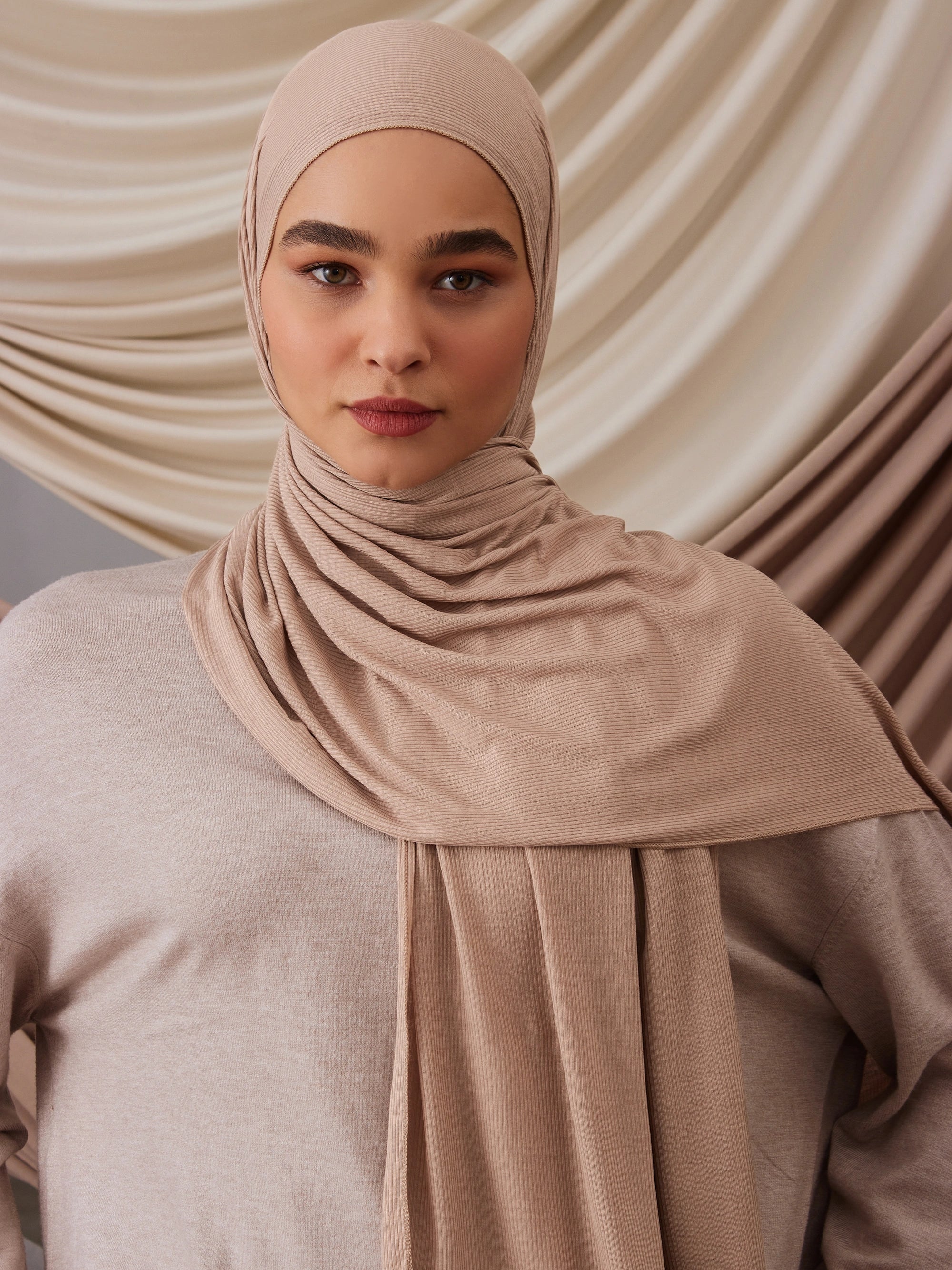 Ribbed Jersey Hijab - Warm Stone