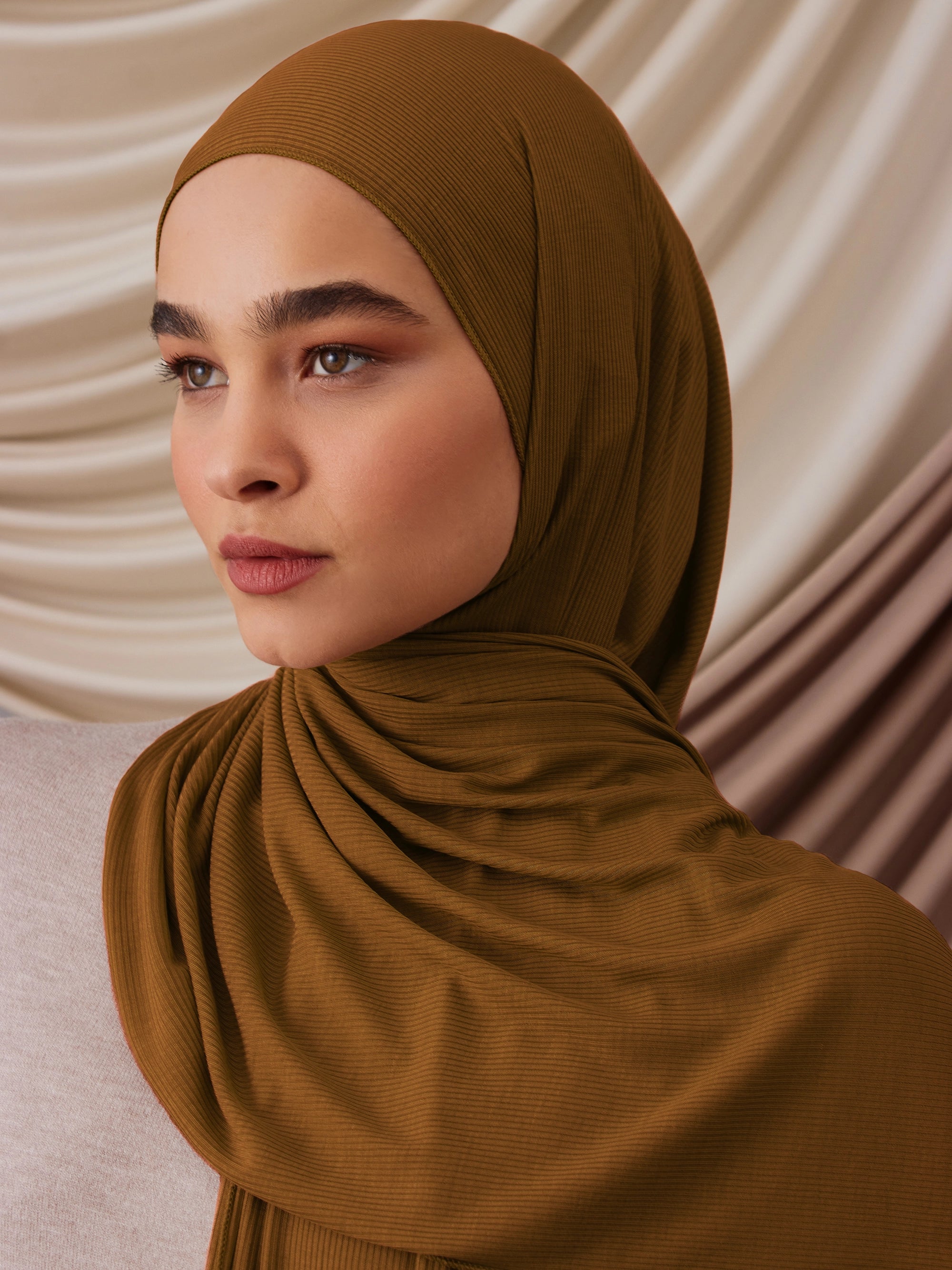 Ribbed Jersey Hijab - Tobacco Brown