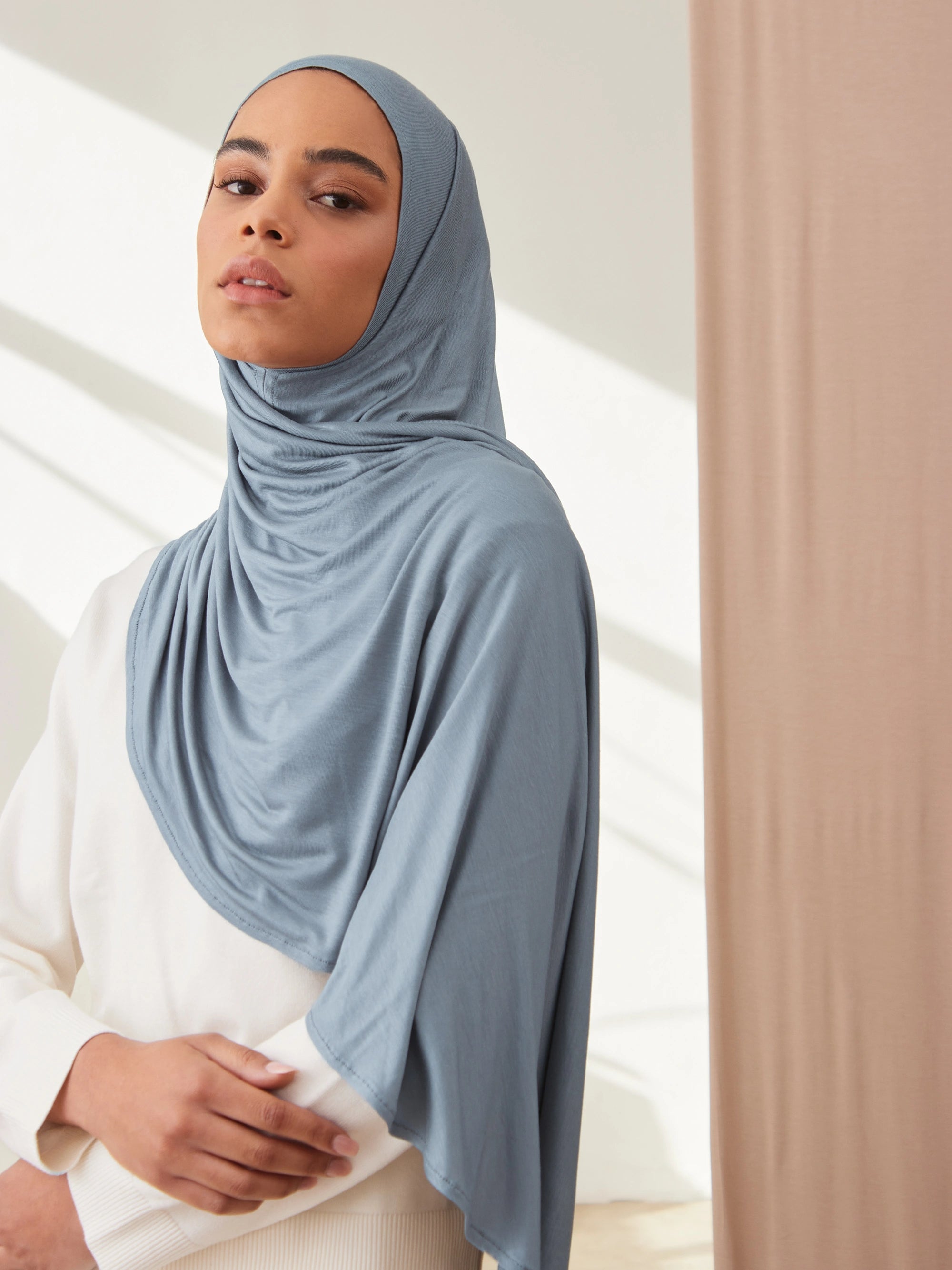 Small Instant Premium Jersey Hijabs - Light Denim