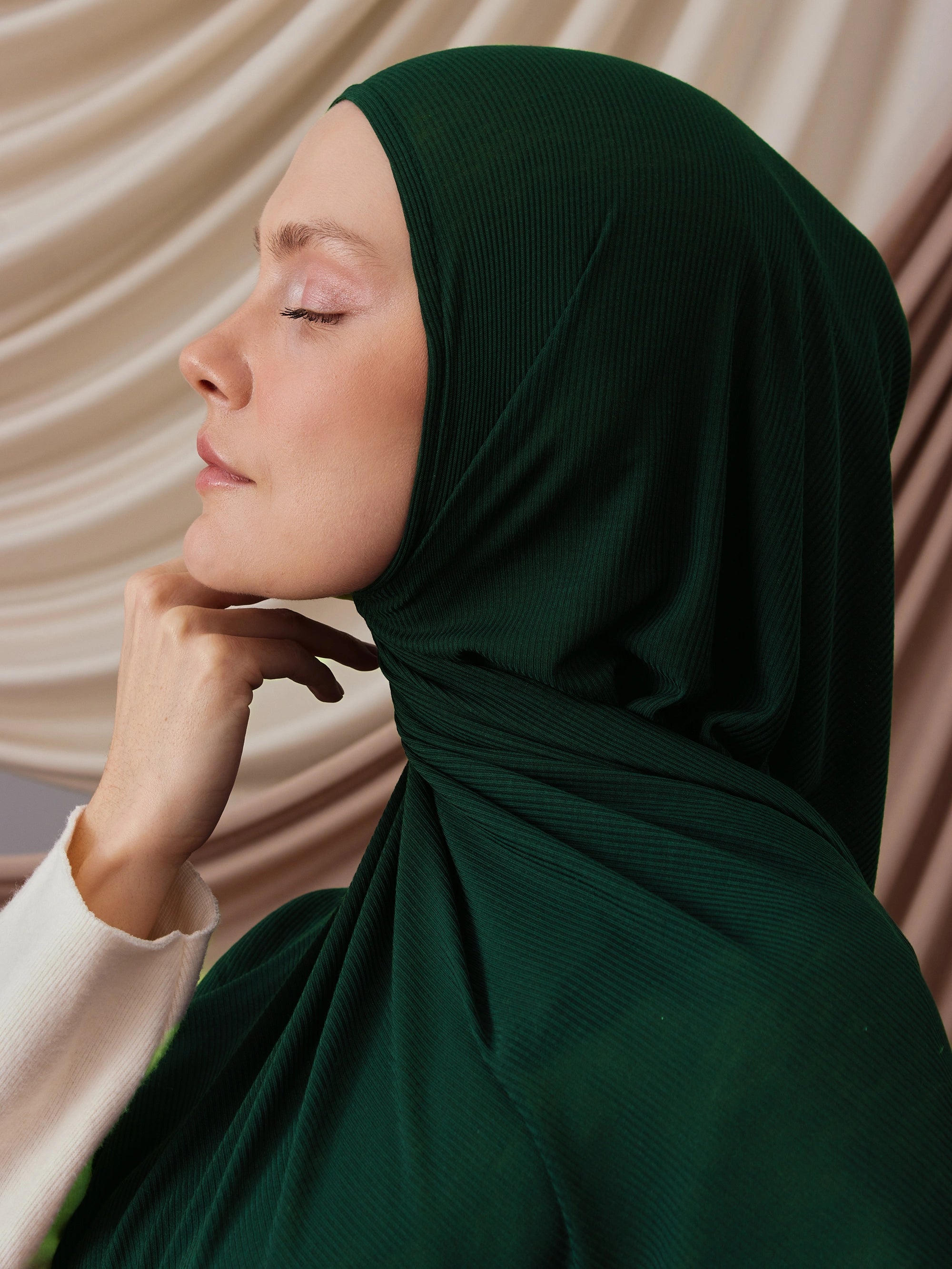 Instant Ribbed Jersey Hijab - Forest Green