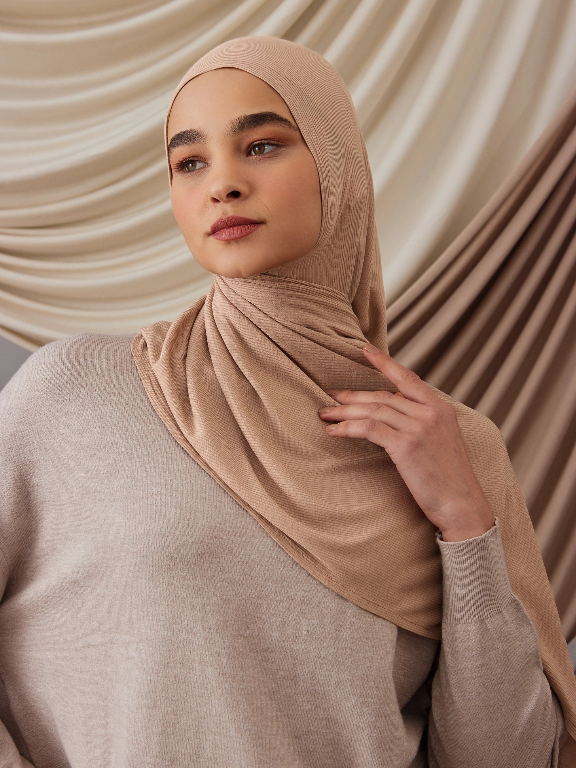 Instant Ribbed Jersey Hijab - Warm Stone
