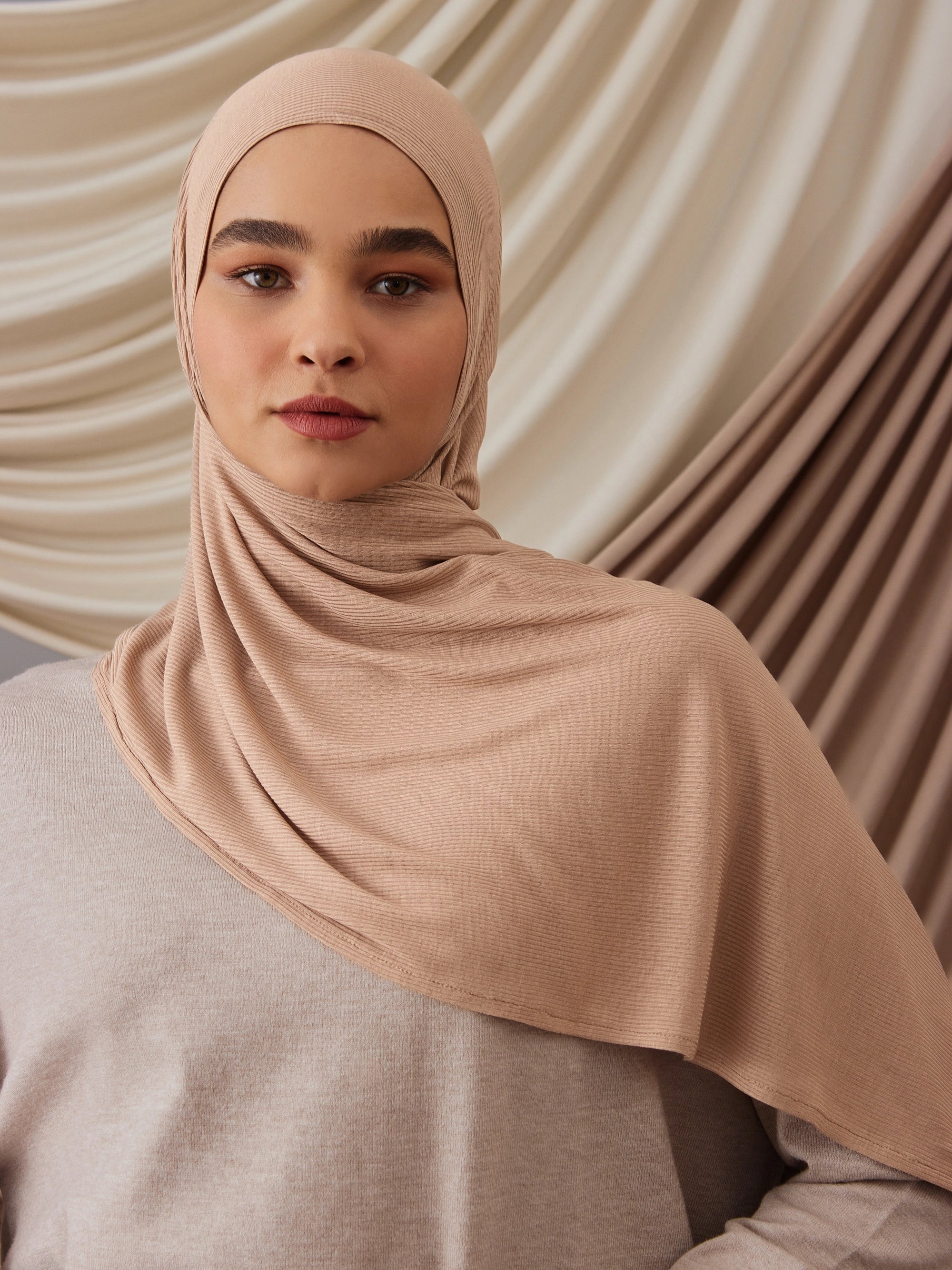Instant Ribbed Jersey Hijab - Warm Stone