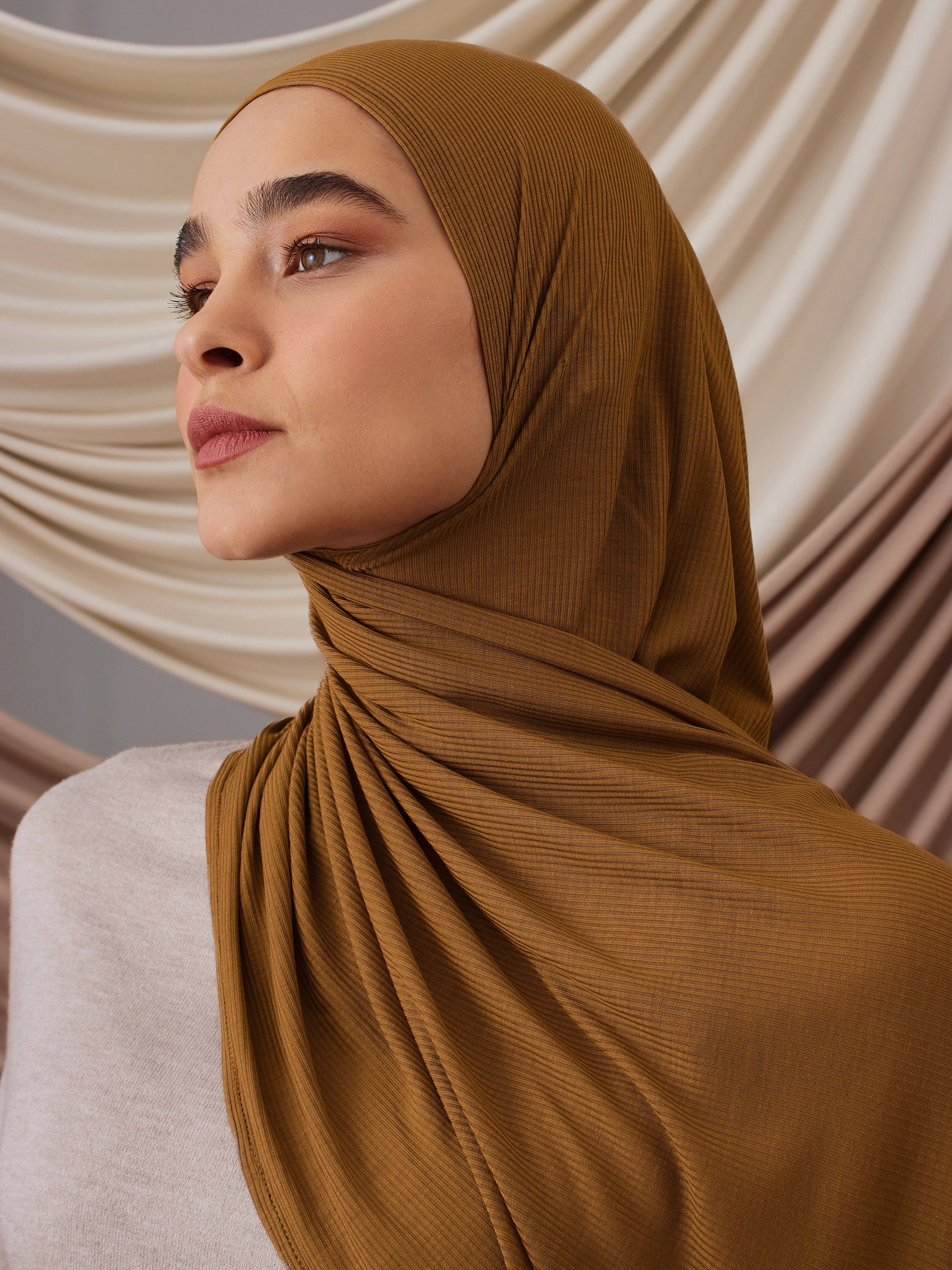 Instant Ribbed Jersey Hijab - Tobacco Brown